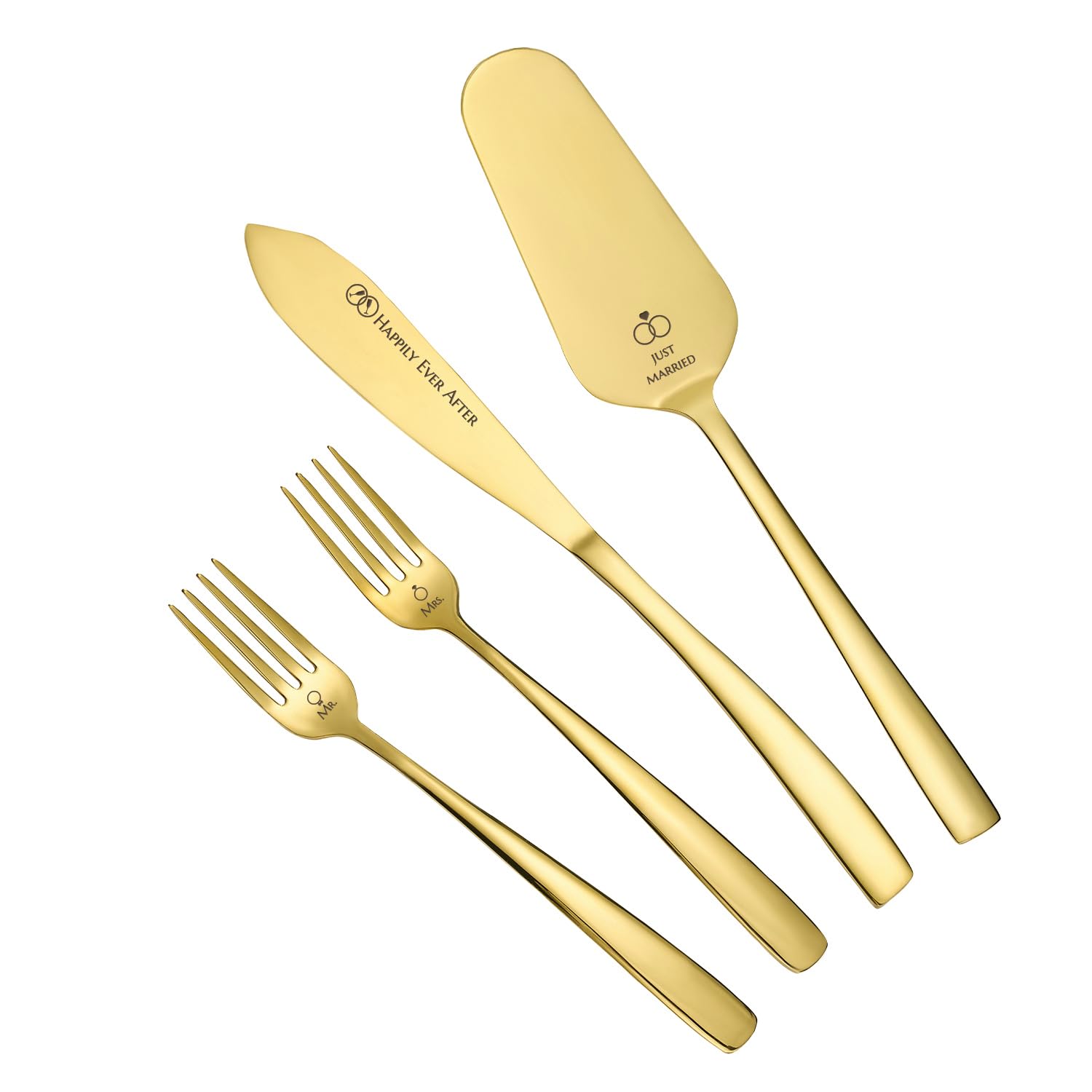 Mr & Mrs Wedding Cake Knife Set with Forks - 24K Gold Plated Stainless Steel Cake Cutting Serving Set - Elegant Bridal Shower Gift for Couples - Perfect for Wedding, Engagement & Anniversary Celebrations