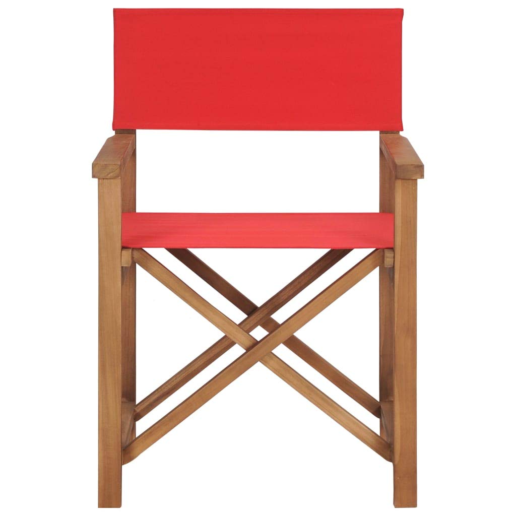 FAMIROSA Solid Teak Wood Directors Chair with Red Cushion - Durable Folding Chair for Outdoor Events, Film Sets, and Beach Lounging