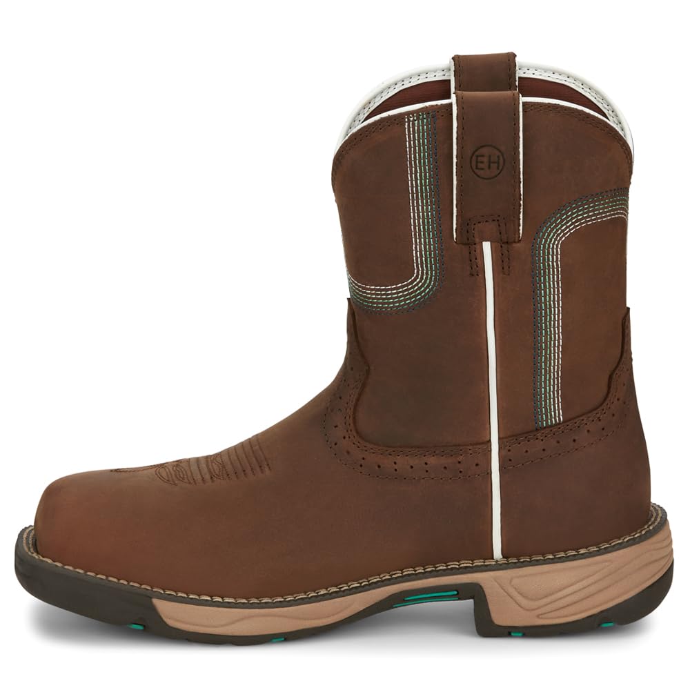 Justin Original Workboots Women's Stampede Rush 8 Inch Waterproof Square Toe Safety Work Boots - Brown Leather Composite Toe for Construction, Hiking & Outdoor Work