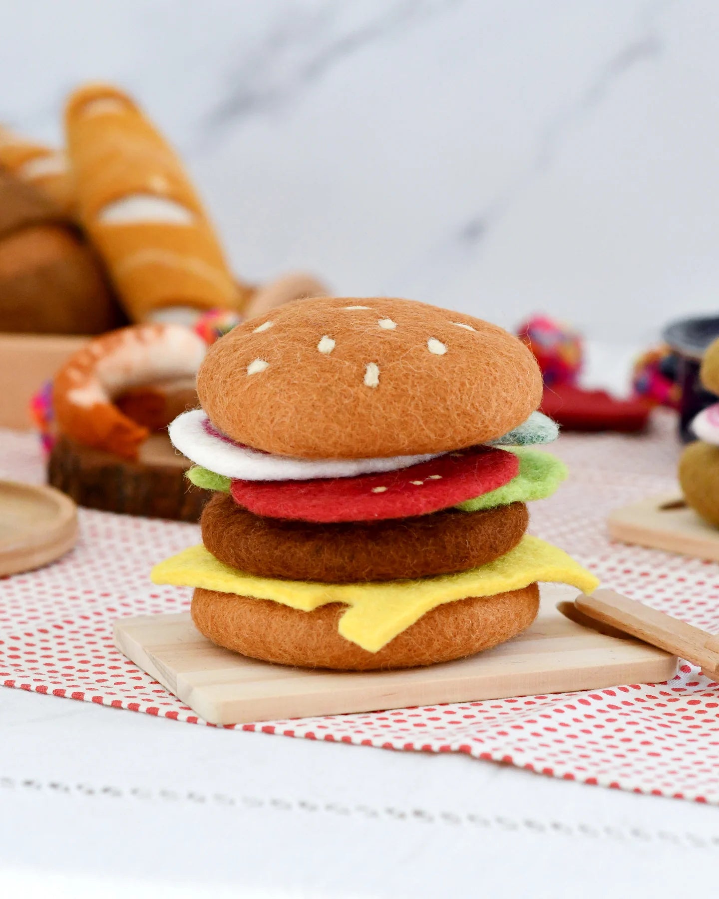 Burger Stack Play Set - Felt Play Food for Kids - Pretend Play Kitchen Toys for Toddlers - Perfect for Role Play & Learning Fun