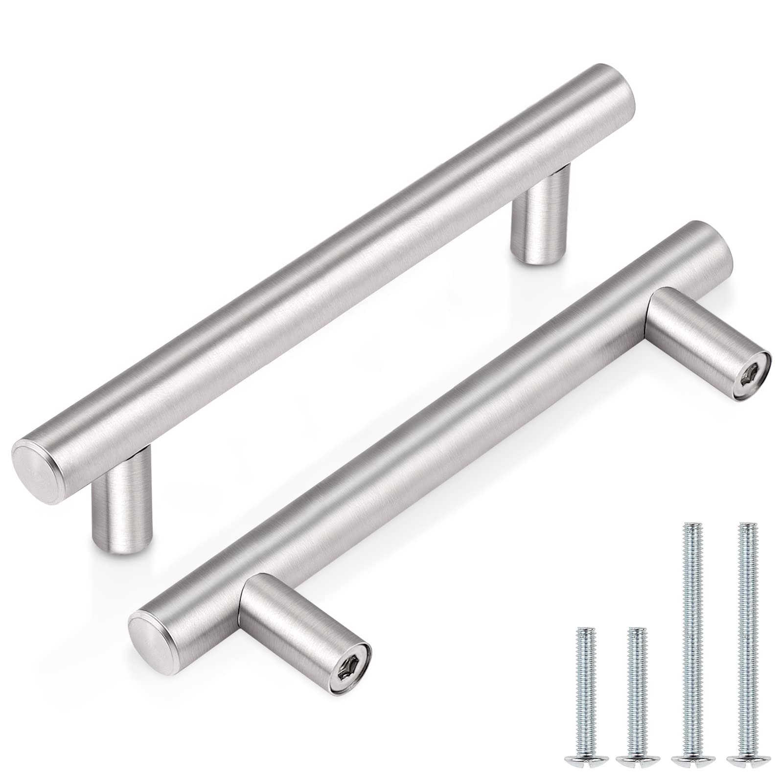 Probrico 50 Pack Satin Nickel Round Cabinet Pulls - 3.5 Inch Hole Centers, Modern Euro T Bar Cabinet Handles, Stainless Steel Drawer Pulls for Kitchen & Bathroom - 6 Inch Total Length (Perfect for Cabinet Upgrades, Home Renovation & DIY Projects)