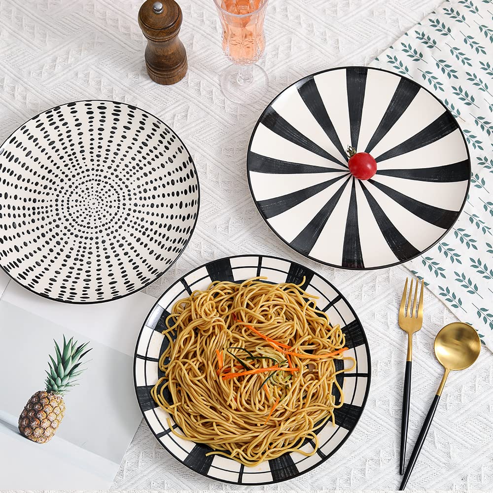 AHX 10-Inch Ceramic Dinner Plates Set of 6 - Modern Black Porcelain Round Plates for Dining | Dishwasher, Microwave & Oven Safe - Perfect for Family Meals, Dinner Parties & Restaurant-Style Presentation