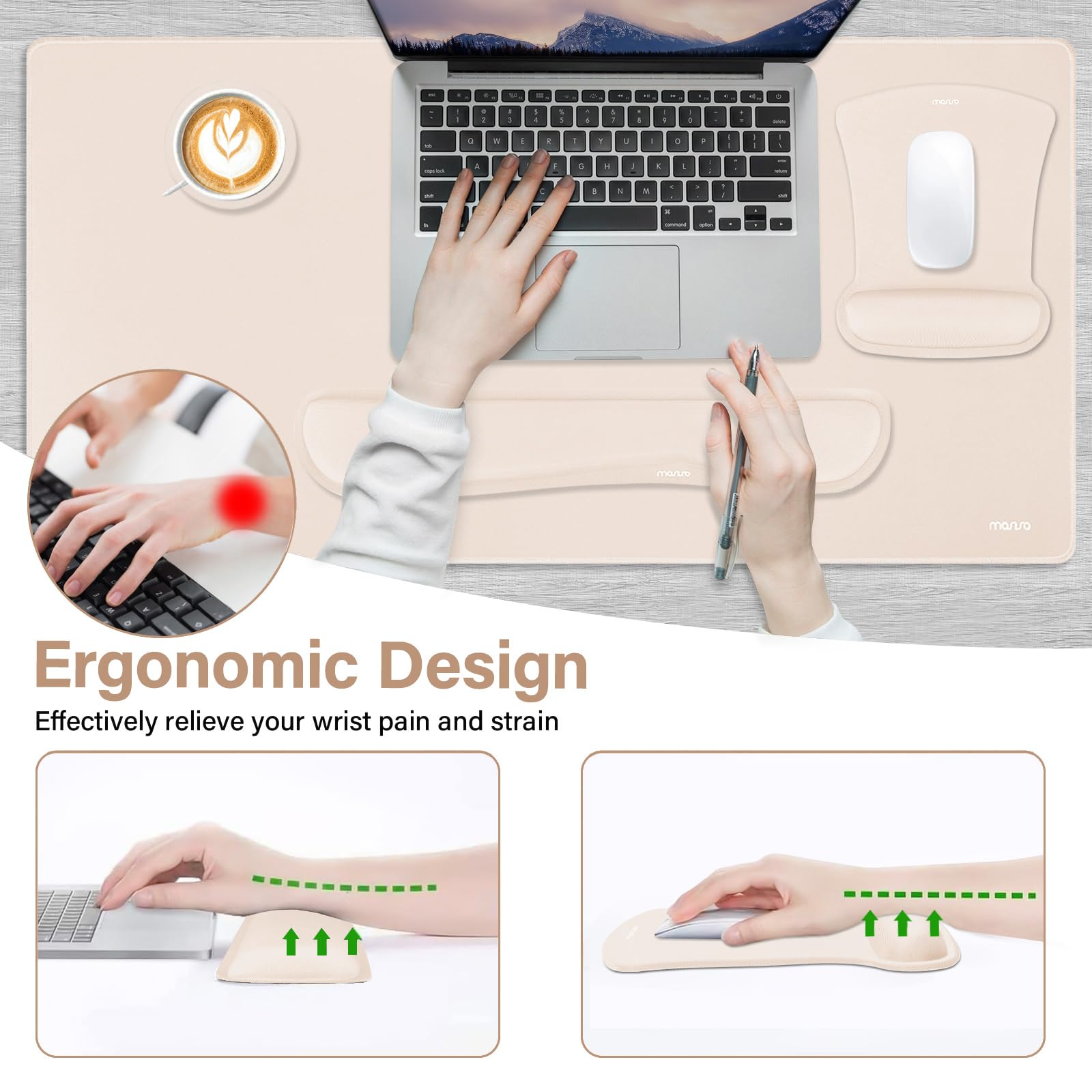 MOSISO Gaming Mouse Pad Set with Wrist Rest - Ergonomic Non-Slip for Office & Home