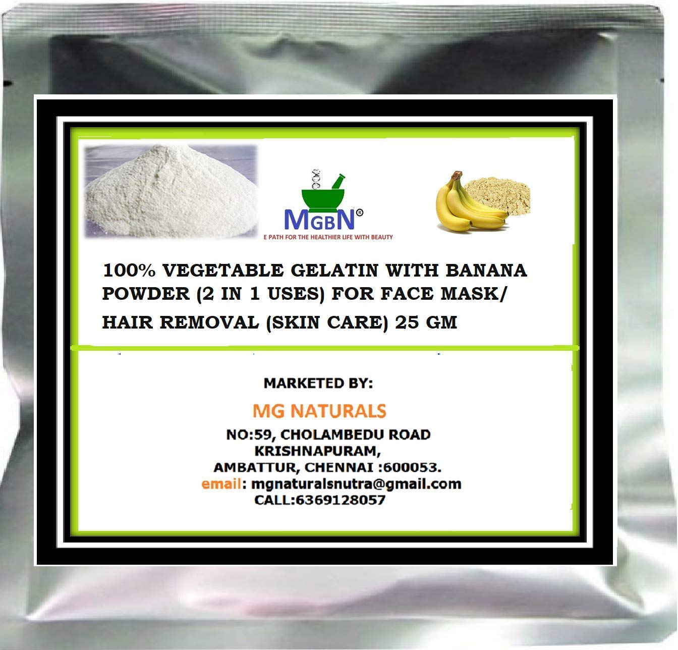 100% Natural Vegetable Gelatin with Banana Powder - 2-in-1 Face Mask & Hair Removal Gel for Skin Care (25g) | DIY Beauty Treatment for Glowing Skin & Smooth Hair Removal at Home