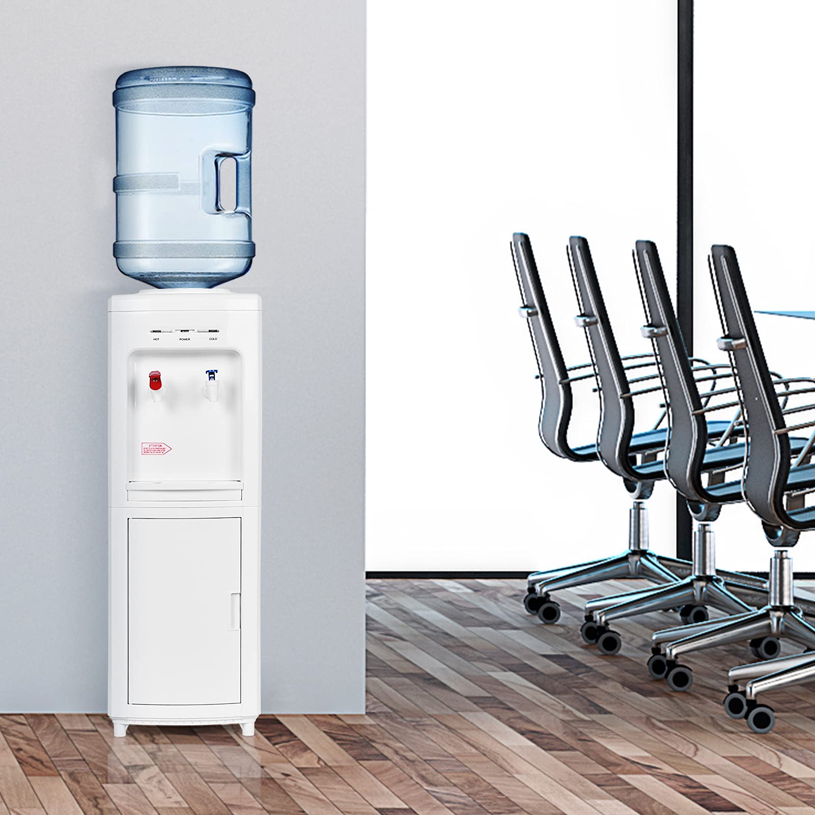 DORTALA Freestanding Top Loading Water Cooler Dispenser with Storage Cabinet - Hot & Cold Water Dispenser for 3-5 Gallon Bottles - Perfect for Home, Office & Kitchen Use - White