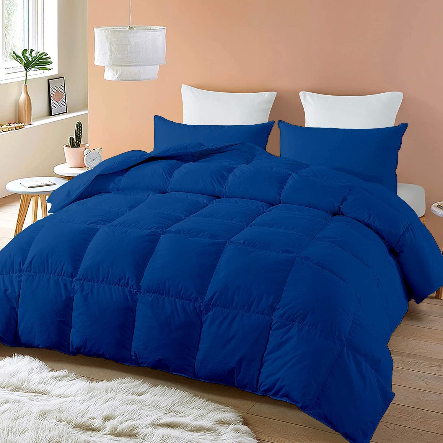 Luxury Queen Size Hotel Quality Ultra Soft Organic Cotton All-Season Quilted Comforter with Corner Tabs - Box Stitched Down Alternative 400 GSM 800 Thread Count - Royal Blue - Perfect for Bedroom Decor, Guest Rooms & Cozy Nights