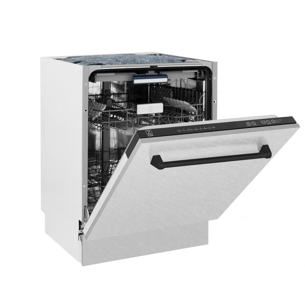 ZLINE Autograph Edition 24-inch Built-In Dishwasher with 3rd Rack - Satin Stainless Steel Panel & Matte Black Handle - Ultra Quiet 51dBa - Perfect for Modern Kitchens and Open-Concept Homes (DWVZ SN 24 MB)