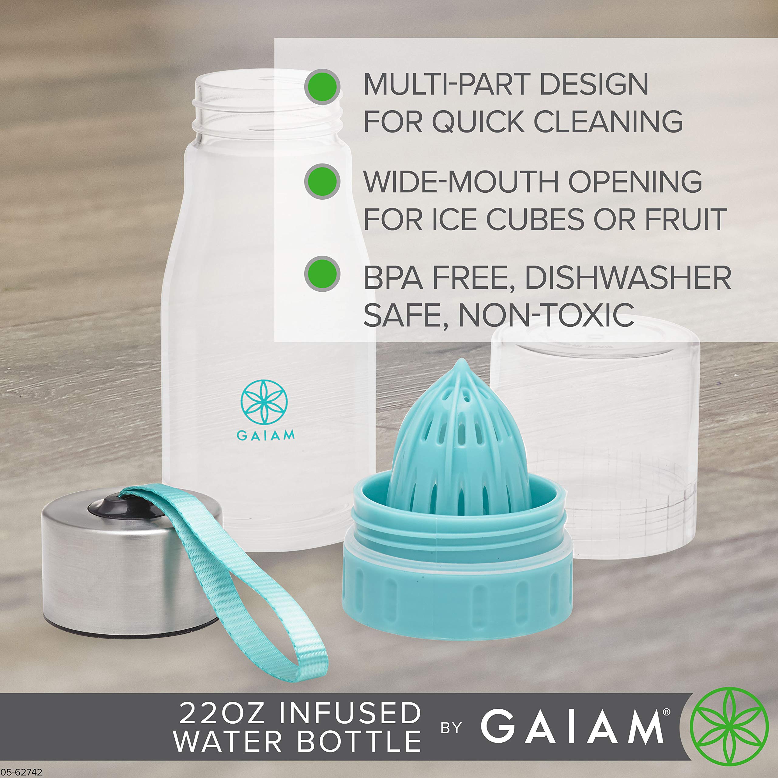 Gaiam BPA Free Fruit Infuser Water Bottle - Non-Toxic Leak Proof Sports Bottle for Gym, Yoga & Outdoor Activities