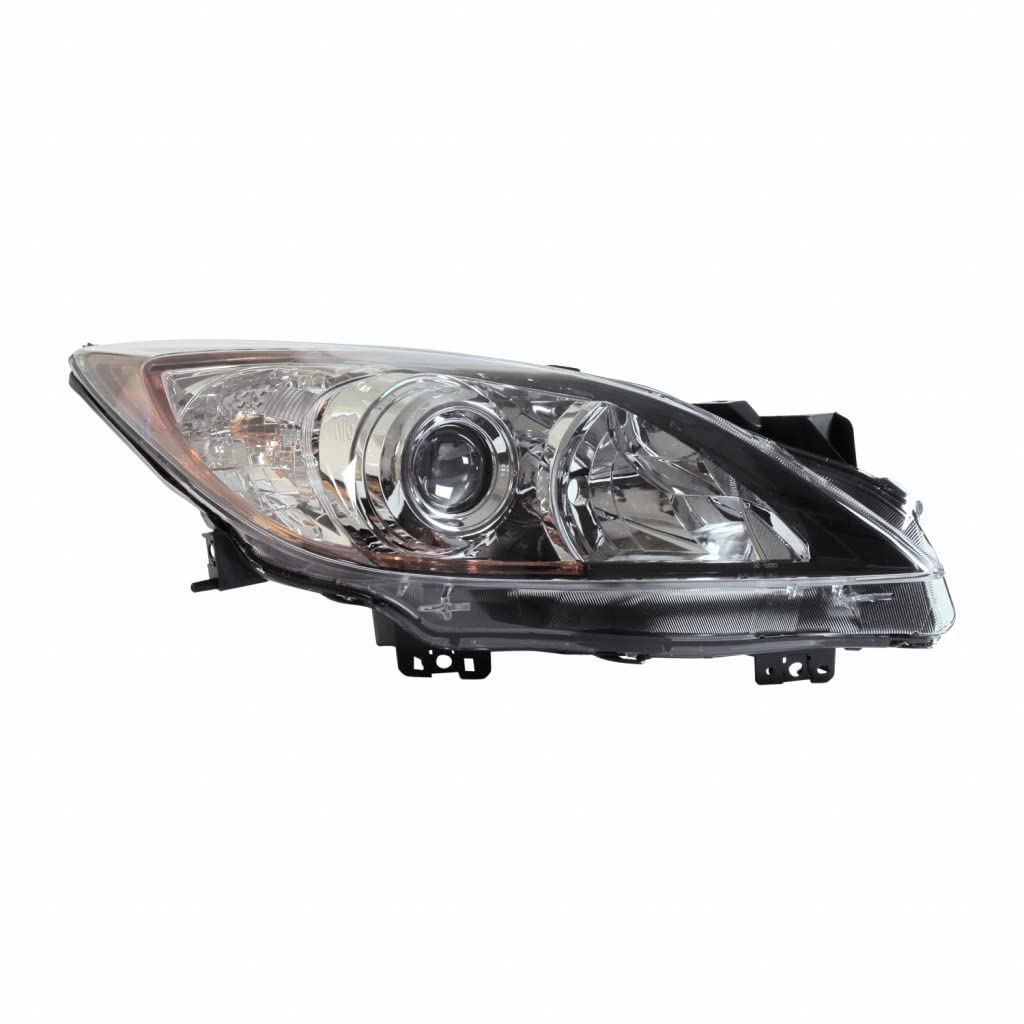 CarLights360: 2012-2013 Mazda 3 Passenger Side Headlight Assembly with Blue Bezel - Halogen CAPA Certified Replacement for MA2519130 (5 Spd Trim) - Perfect for Night Driving & Vehicle Upgrades