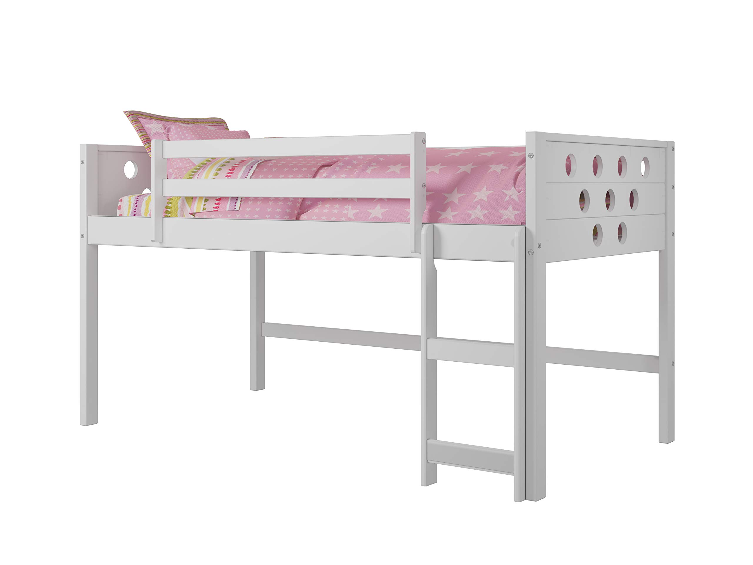 Donco Kids 780-TW White Twin Size Low Loft Bed with Modular Circles Design - Perfect for Small Bedrooms, Kids' Rooms & Space-Saving Solutions