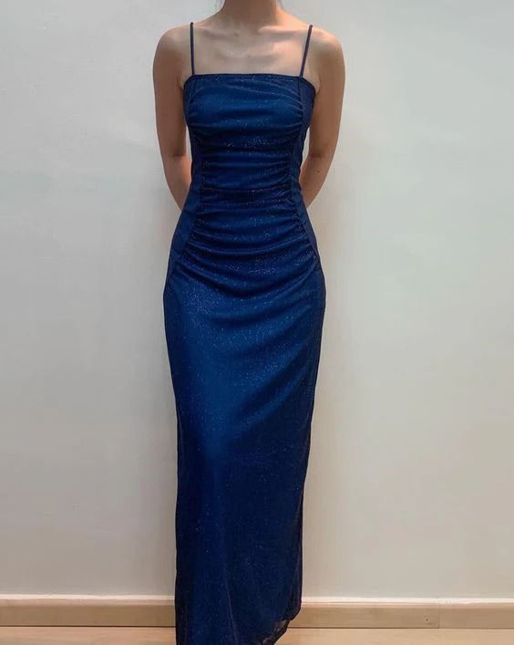 Elegant Navy Blue Sheath Long Prom Dress with Sparkling Details - Perfect for Evening Gala, Formal Events & Special Occasions - Style J5101