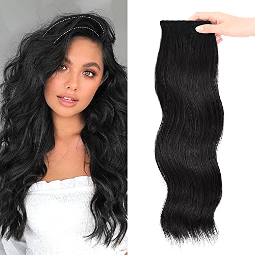 REECHO 16 Inch Clip-in Hair Extensions for Women - Thick Wavy Human Hair Topper for Thinning Hair - Natural Black Color - Adds Volume & Length - Perfect for Daily Wear, Parties & Special Occasions