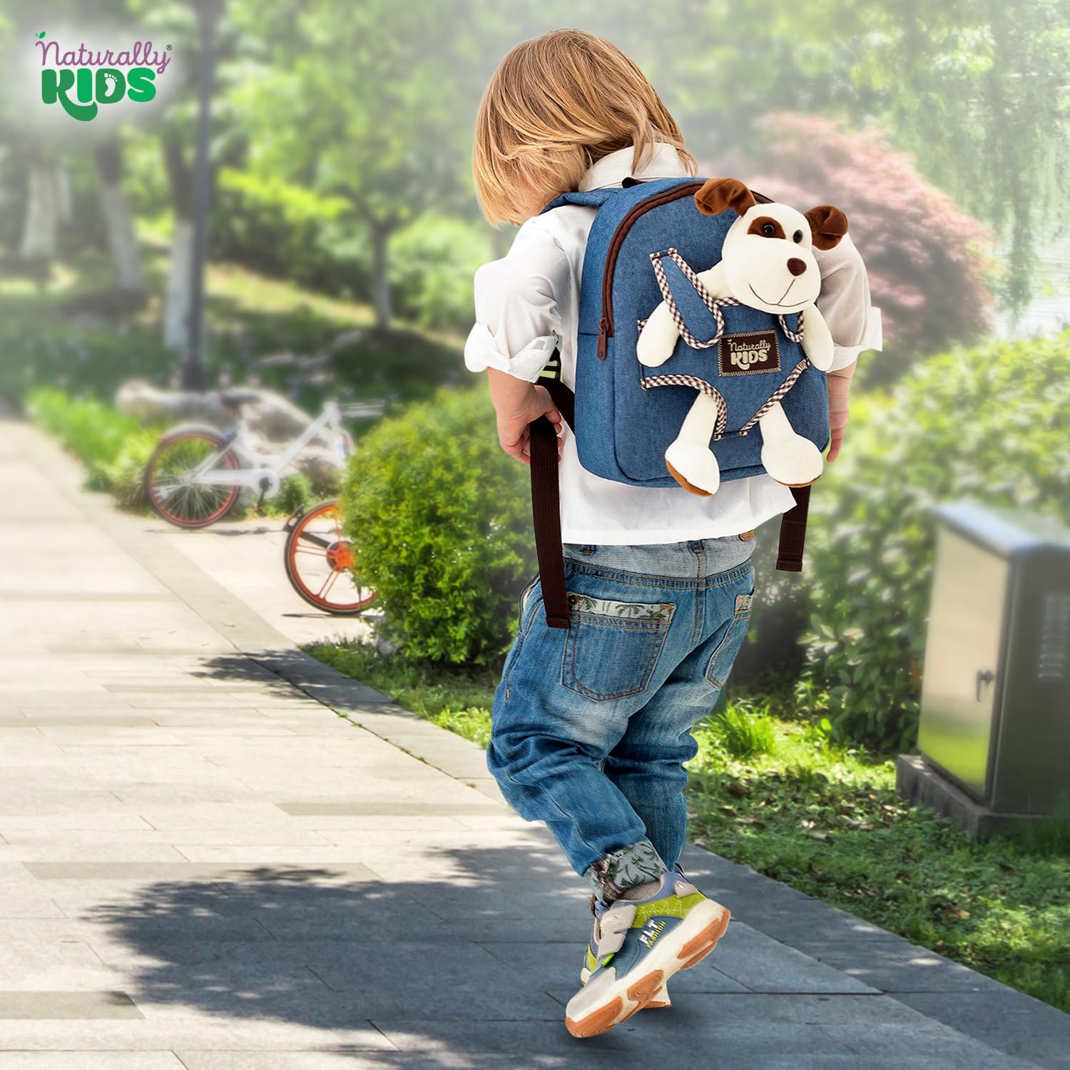 Naturally KIDS Dog Backpack - Cute Plush Dog Toy for Toddlers 2-5 Years Old | Perfect Gift for Boys & Girls | Great for Travel, Daycare & Pretend Play