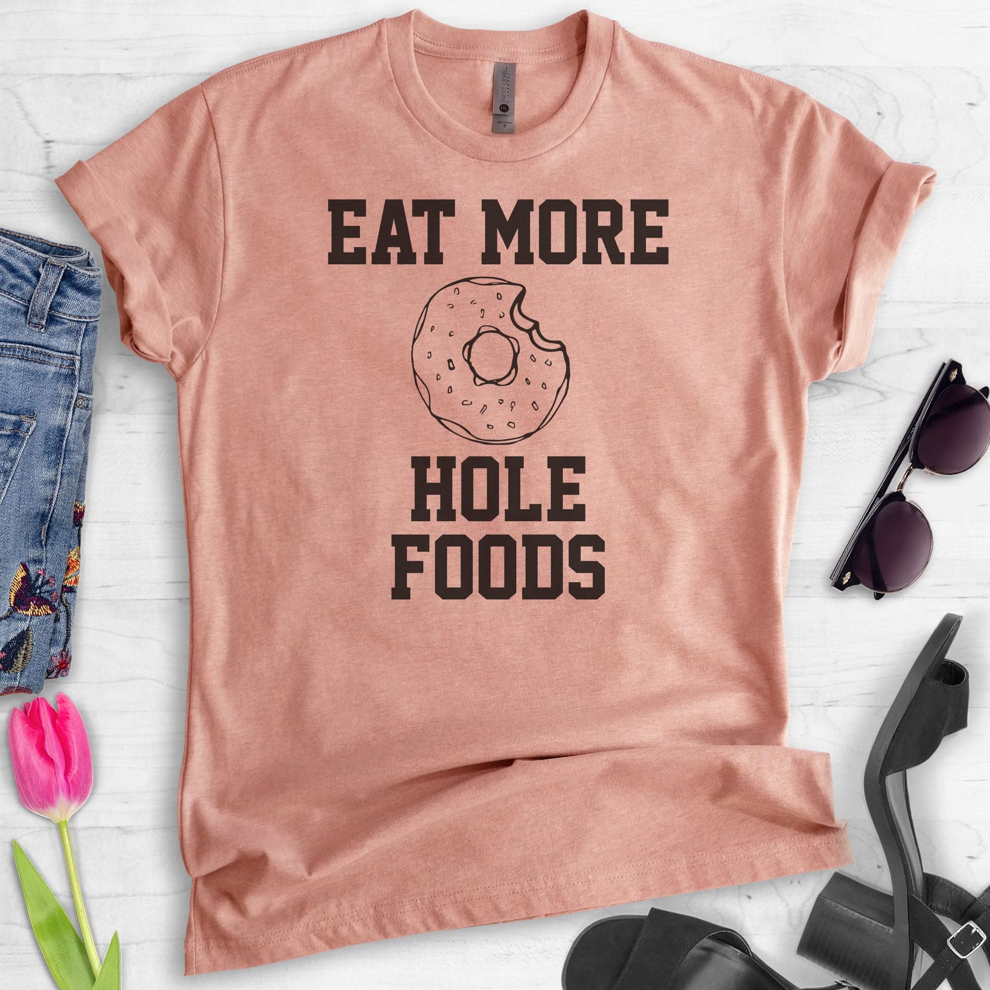 Eat More Hole Foods T-Shirt - Funny Donut & Pastry Pun Graphic Tee for Men & Women - Unisex Cotton Casual Wear for Dessert Lovers, Breakfast Dates & Foodie Gifts