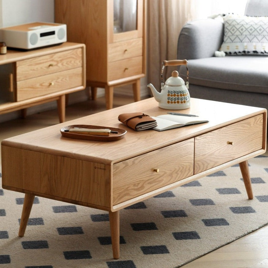 Solid Oak and Ash Wood Modern Nordic Coffee Table - Minimalist Living Room Furniture for Small Spaces and Apartments