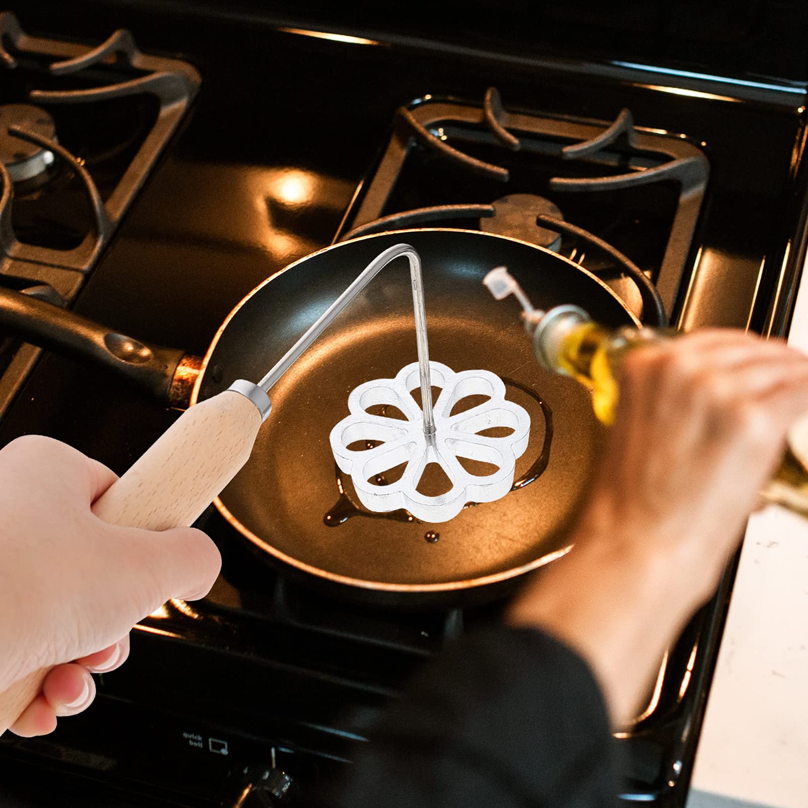Premium Rosette Iron Set - Aluminum Alloy Swedish Waffle Maker with Lifting Tool for Homemade Pastries, Cookies & Snacks | Perfect for Holiday Baking, Party Treats & Family Desserts