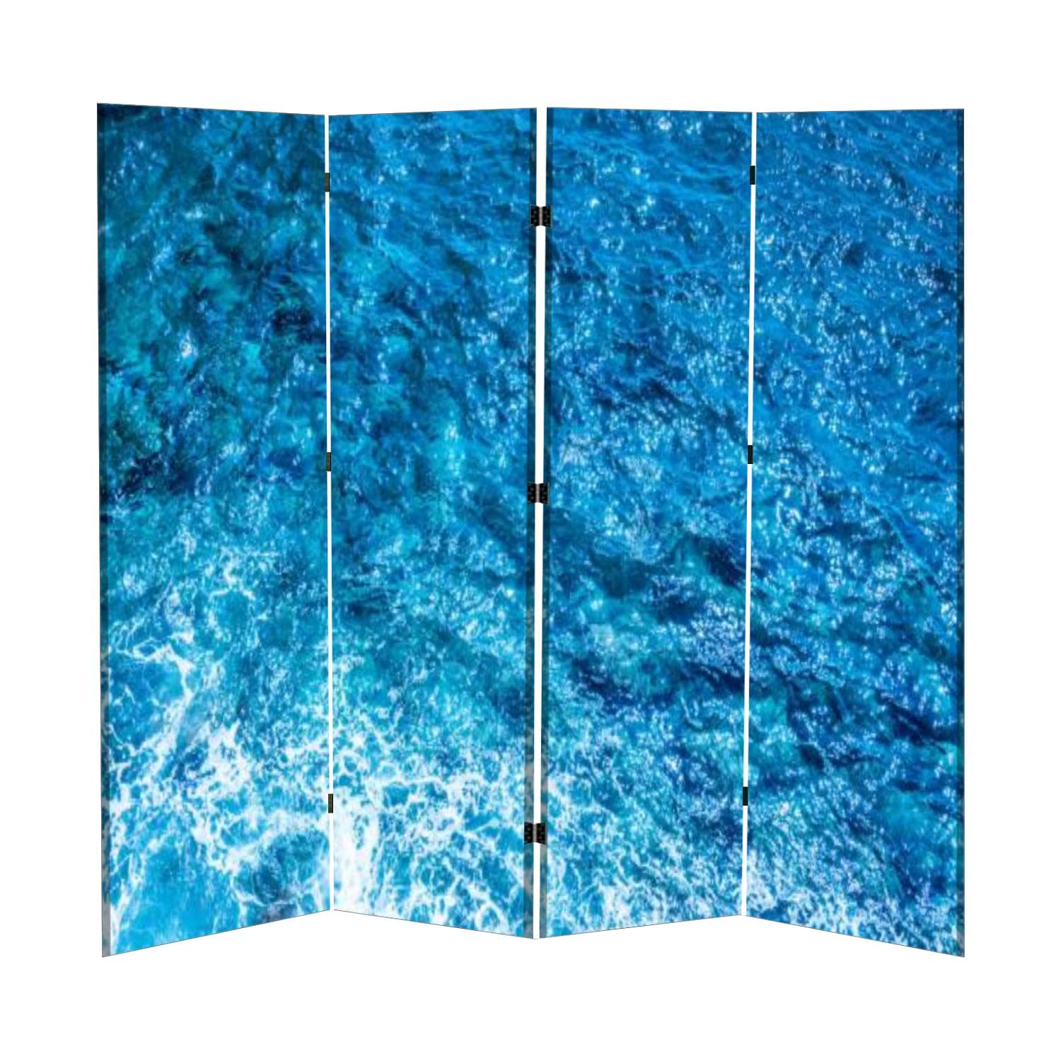 4 Panel Blue Deep Sea Foaming Water Wall Canvas Room Divider - Folding Privacy Screen for Living Room & Bedroom | Room Partition for Home Office, Studio, and Event Space