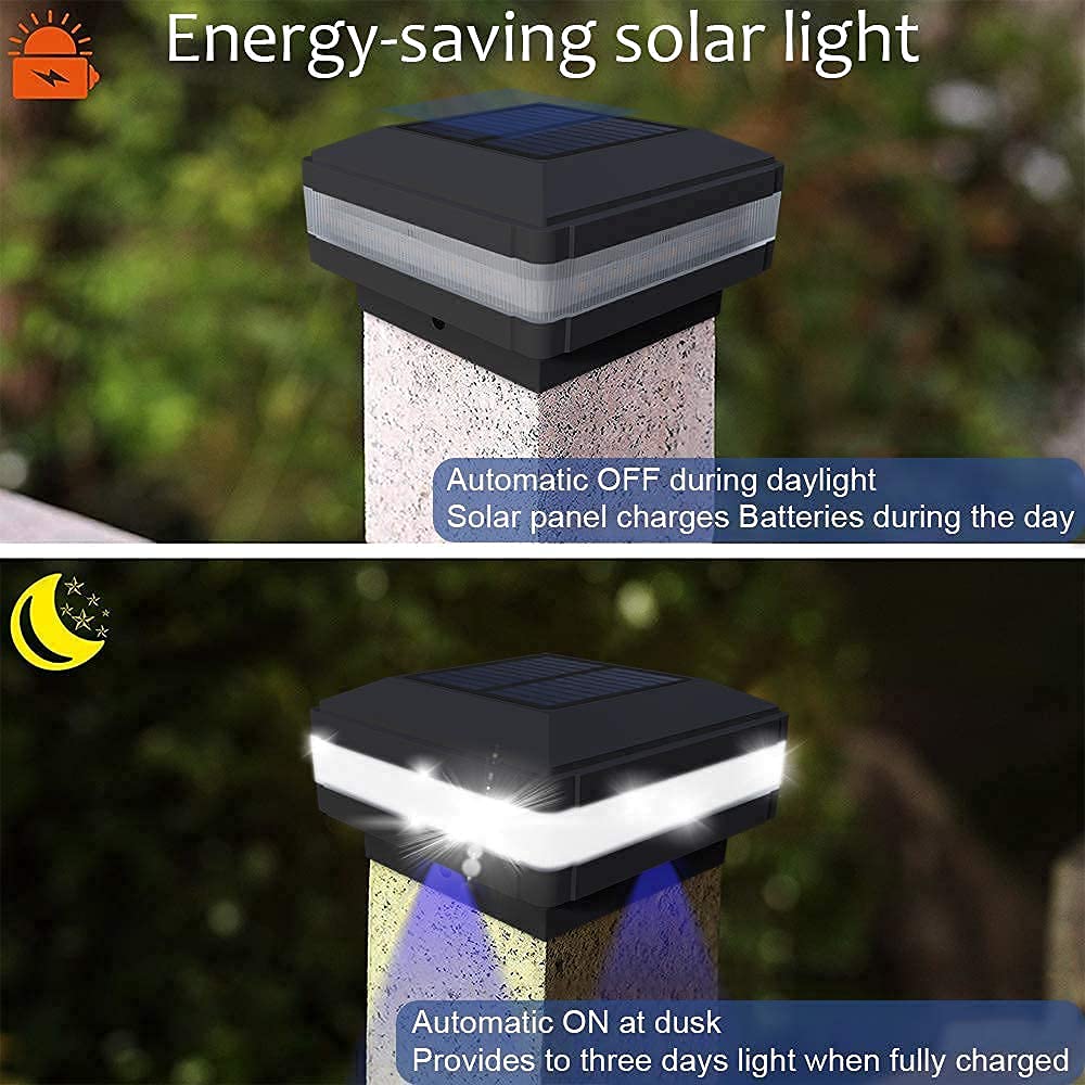 Sumaote Solar Post Cap Light - Waterproof Outdoor LED Solar Light for 4x4 5x5 6x6 Wooden Fence Posts - 6000K White Lighting with Black Shell (1 Pack) - Perfect for Garden, Patio, Deck and Pathway Lighting