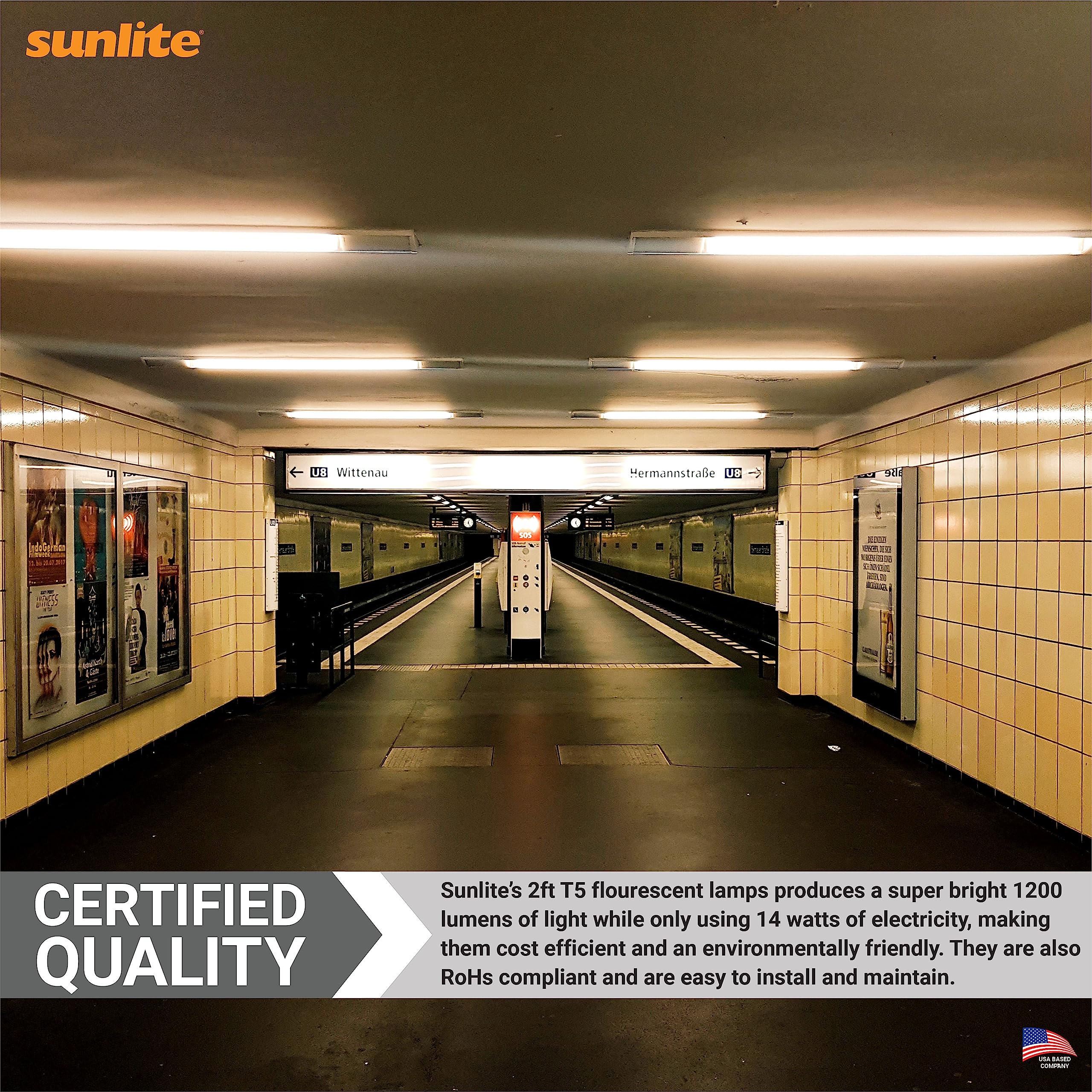 Sunlite 30305 F14T5/835 14W 2-Foot T5 Linear Fluorescent Light Bulb - 3500K Neutral White, 1200 Lumens, Mini G5 Bi-Pin Base, ROHS Compliant, High Performance Straight Tube (40-Pack) - Perfect for Office Lighting, Under Cabinet Fixtures & Commercial Applications