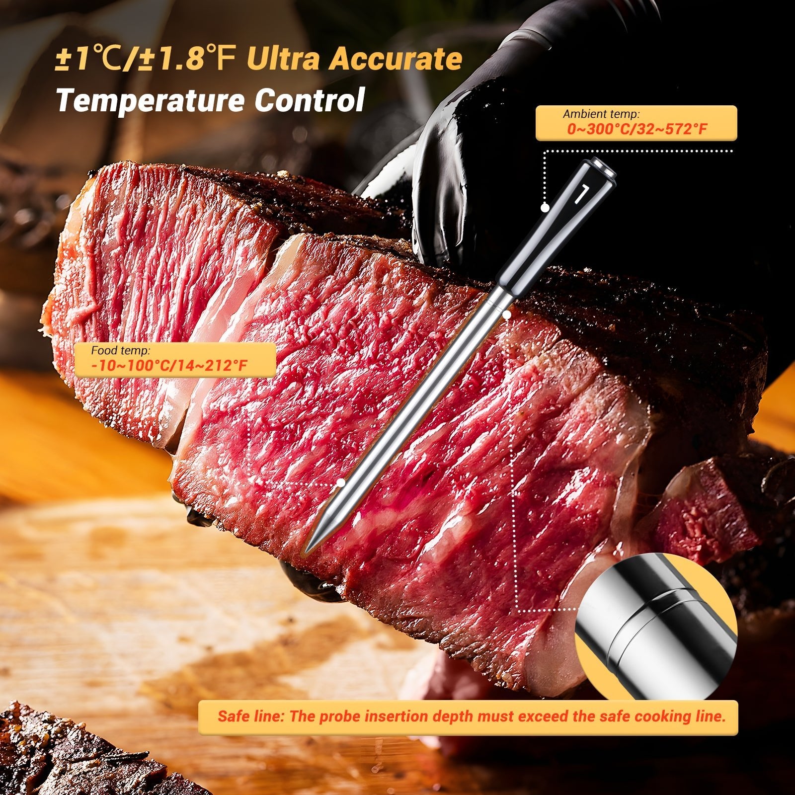 Wireless WiFi & Bluetooth Meat Thermometer for Grilling, Smoking, and Roasting - INT 14 BW - Perfect for BBQs, Kitchen Cooking, and Outdoor Camping