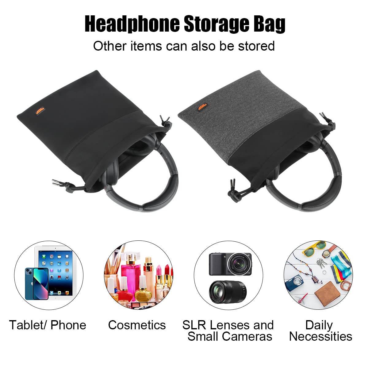 Premium Headphone Storage Bag 2 Pack - Lightweight Travel Pouch for Over-Ear Headphones, Neckband Earbuds & Headsets - Durable Carrying Case for AirPods, Beats, Sony (Large Black & Grey) - Perfect for Travel, Gym & Daily Commute