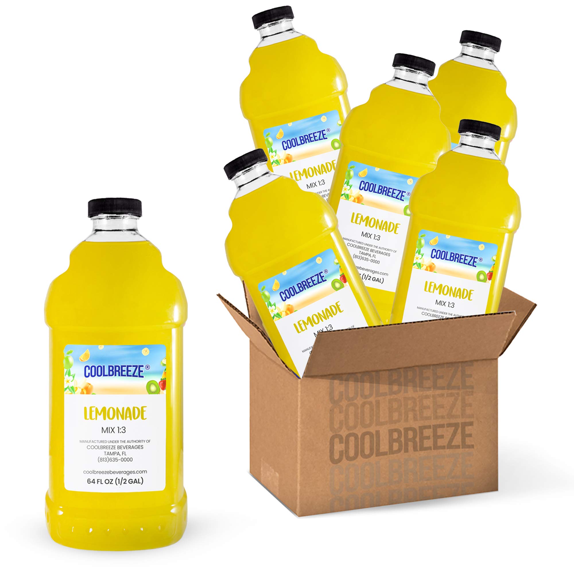 Coolbreeze® Premium Frozen Slush Drink Mix - Lemonade Flavor - Ready to Use (Case of Six 1/2 Gallon Bottles) | Perfect for Parties, BBQs & Summer Refreshment