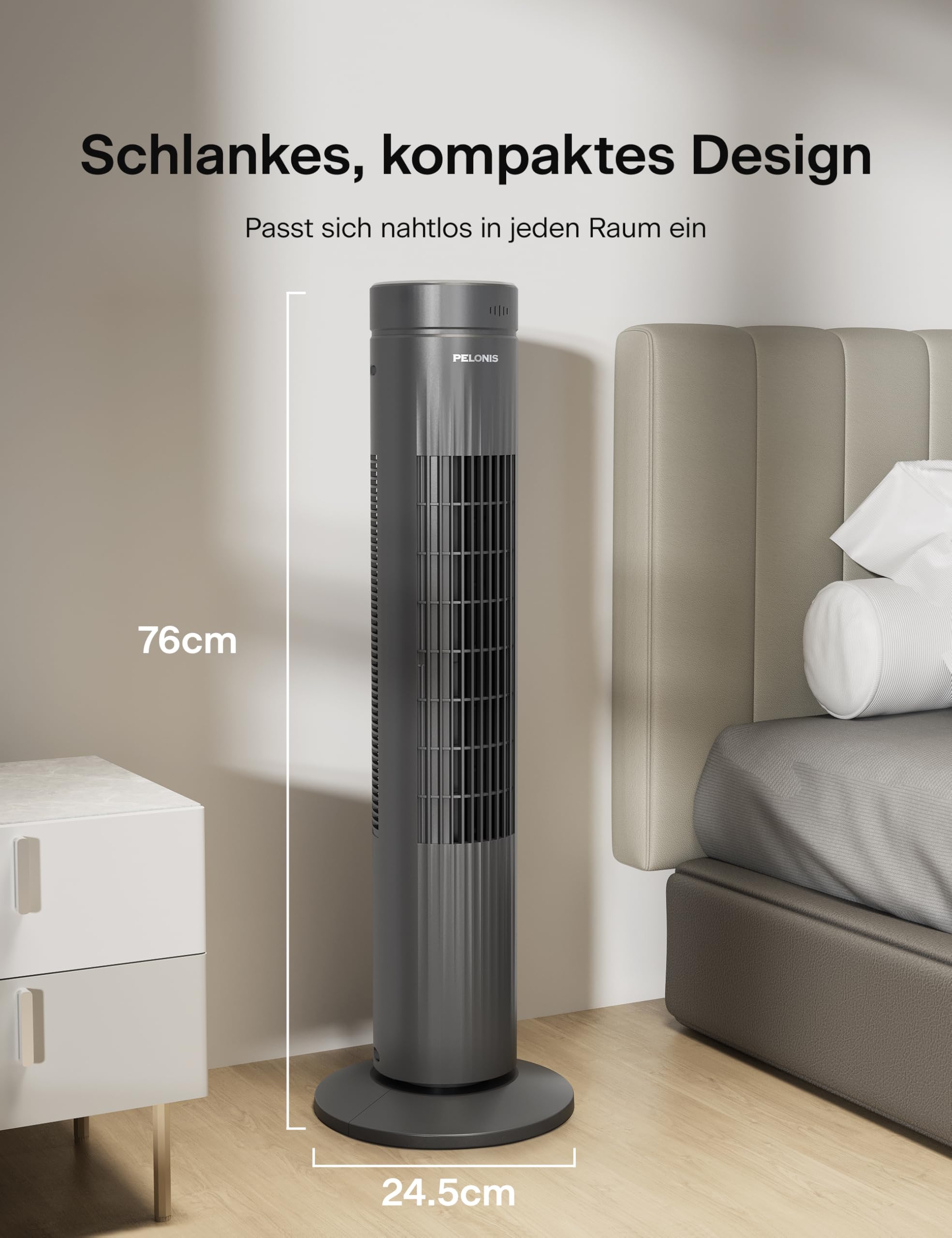 PELONIS Ultra Quiet Tower Fan with Remote Control, 3 Speed Settings, 7-Hour Timer & 3 Modes - Perfect for Bedroom Cooling & Home Office Comfort
