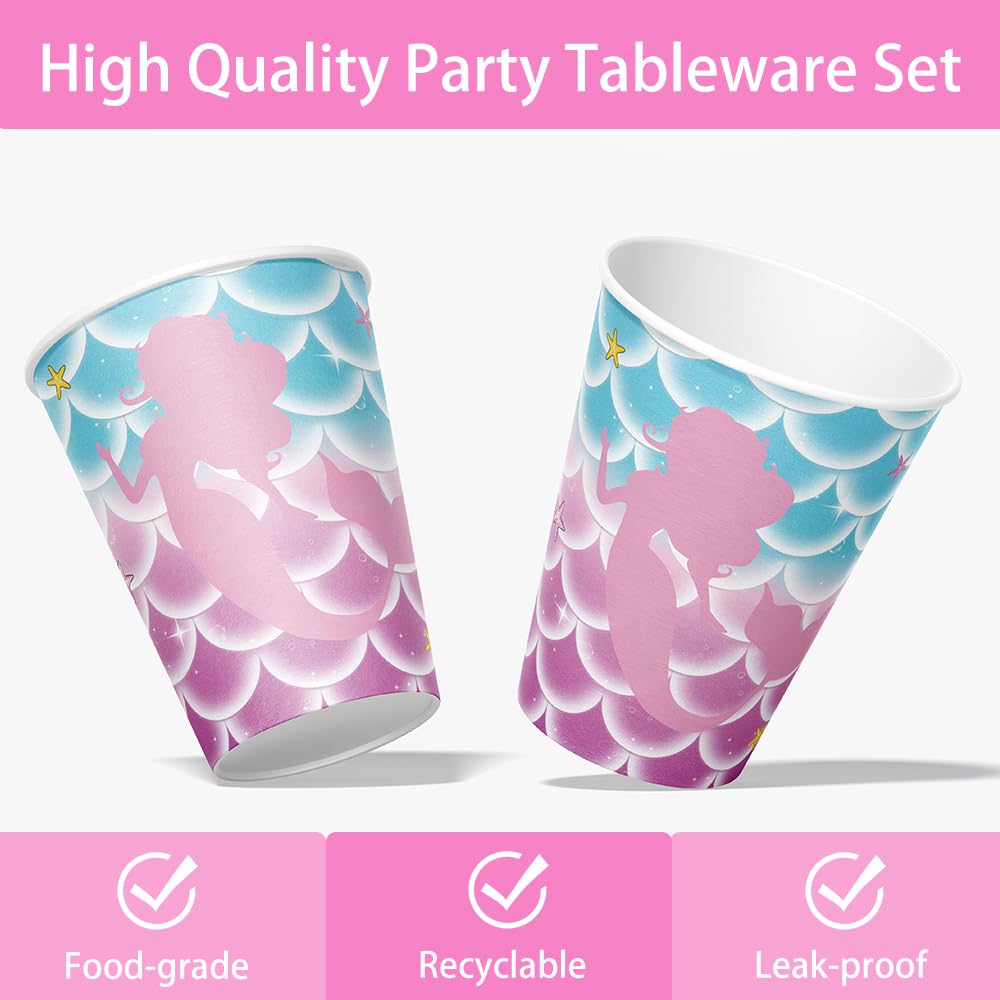 120-Piece Mermaid Party Supplies Set - Ocean Themed Birthday Plates, Napkins, Cups & Tableware for Girls | Baby Shower & Mermaid Birthday Party Decor | Serves 24 Guests | Perfect for Underwater-Themed Celebrations, Pool Parties & Kids' Events