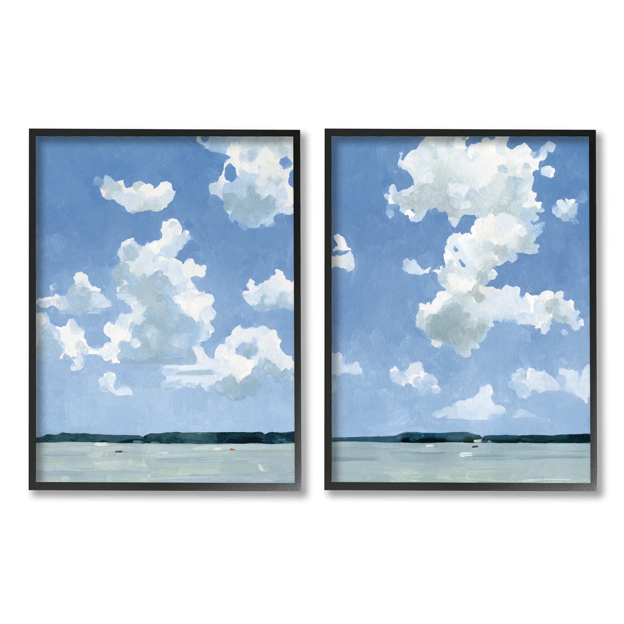 Stupell Industries Emma Caroline Blue Lake Landscape Framed Wall Art Set - 2pc 16x20 Inch Summer Sky Water Scene for Living Room, Bedroom & Office Decor