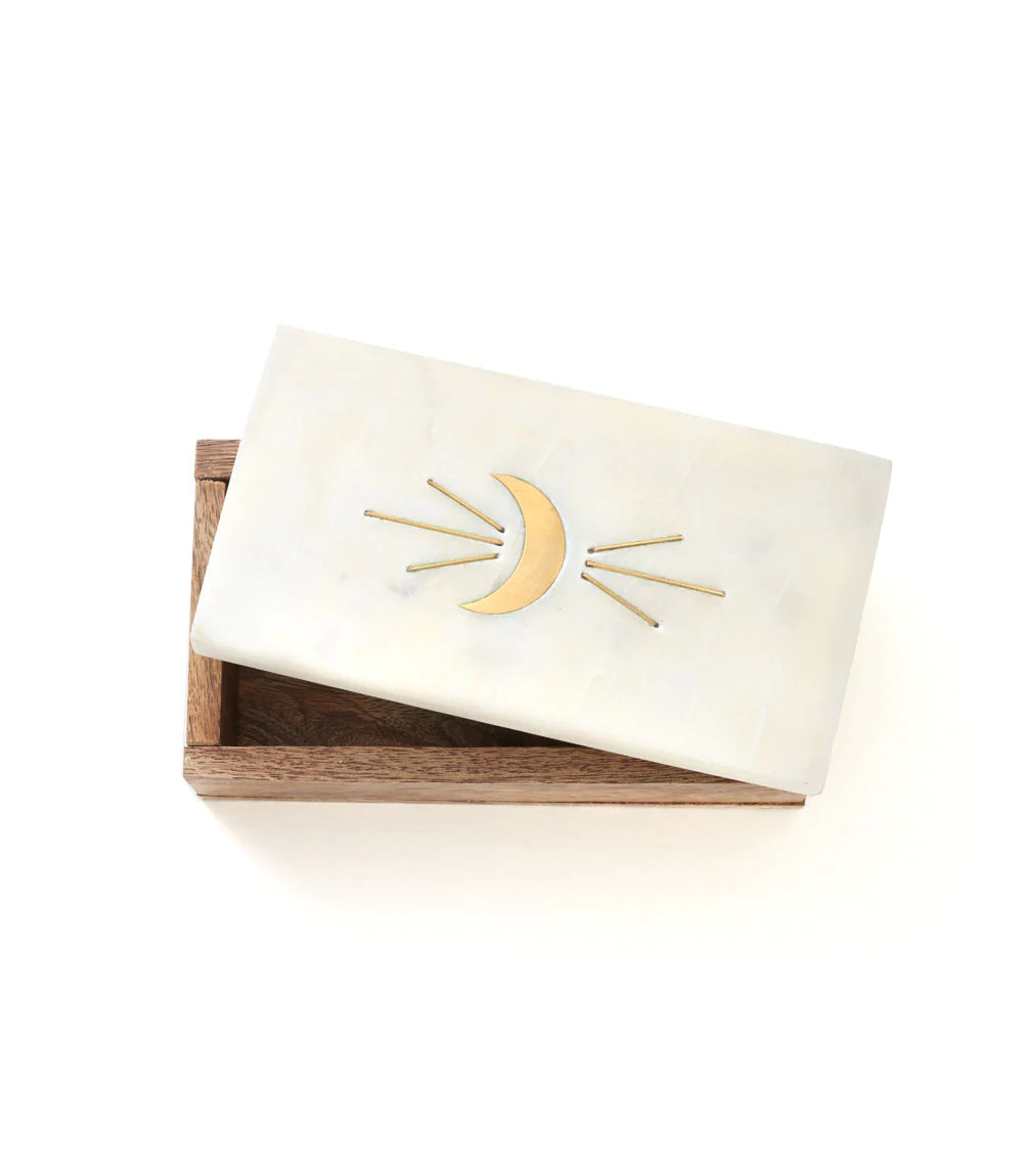 Handcrafted Crescent Moon Marble Jewelry Box - Elegant Storage for Rings, Necklaces & Keepsakes - Perfect Gift for Women, Brides & Home Decor