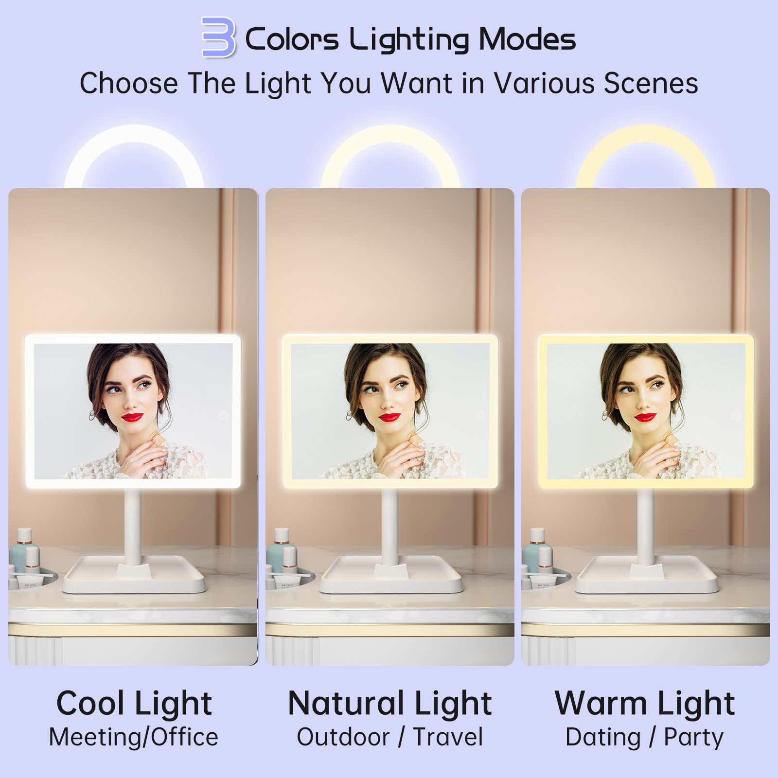 FUNTOUCH Rechargeable LED Makeup Mirror with 96 Lights & 10x Magnifier - 3 Color Lighting, Phone Holder - Perfect for Vanity, Dressing Table, and Professional Makeup Artists