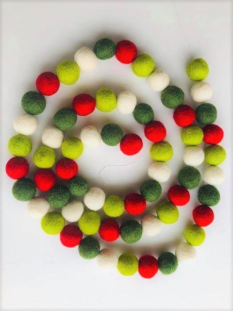 Best Christmas Felt Ball Garland Decorations - 12ft Holiday Party Decor for Tree, Mantel, Wall, Nursery & Wedding (Red/Green/White)