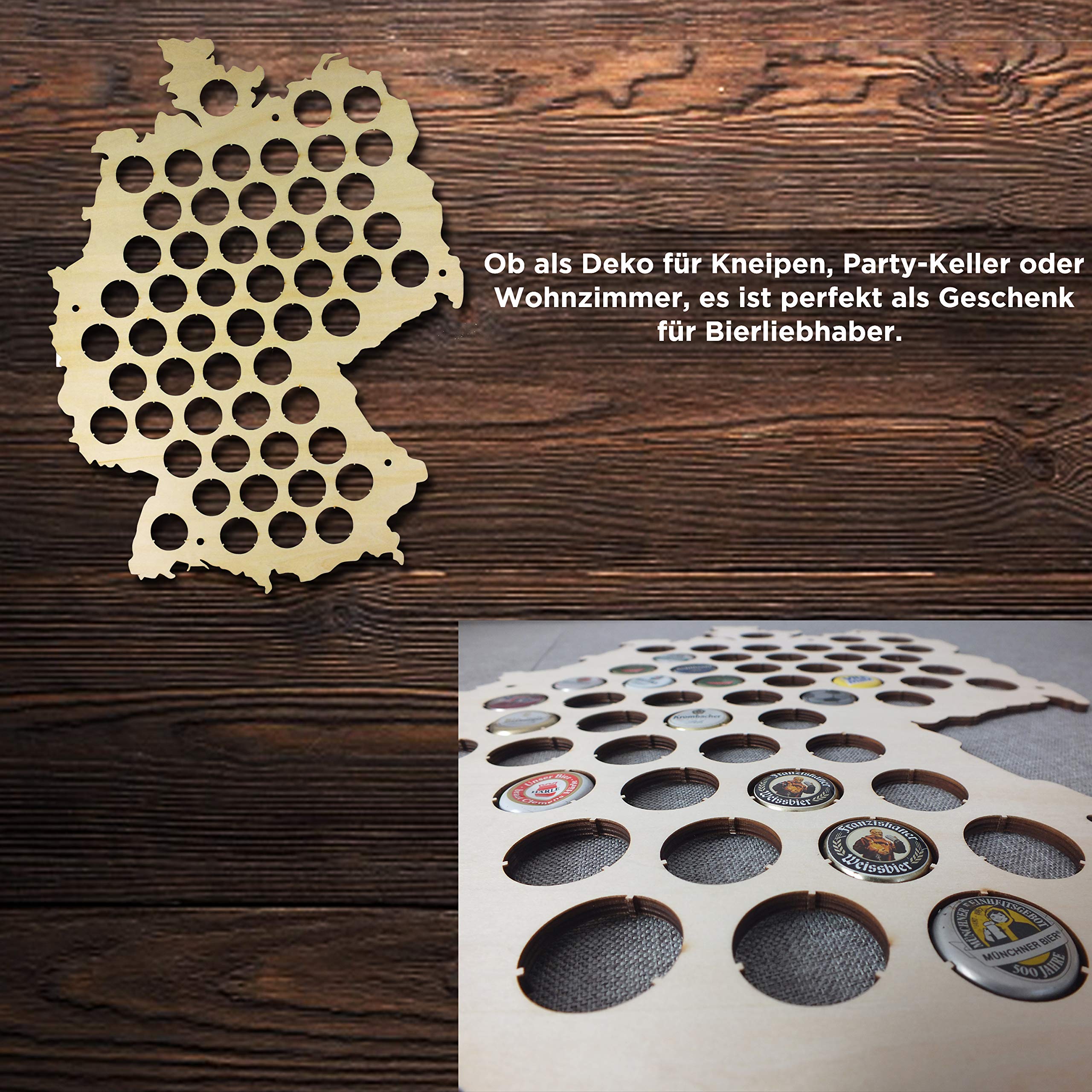 Germany Wooden Beer Cap Collection Map - Perfect Gift for Beer Enthusiasts | Display Your Bottle Caps in Style | Ideal for Man Cave, Home Bar & Beer Lover Decor