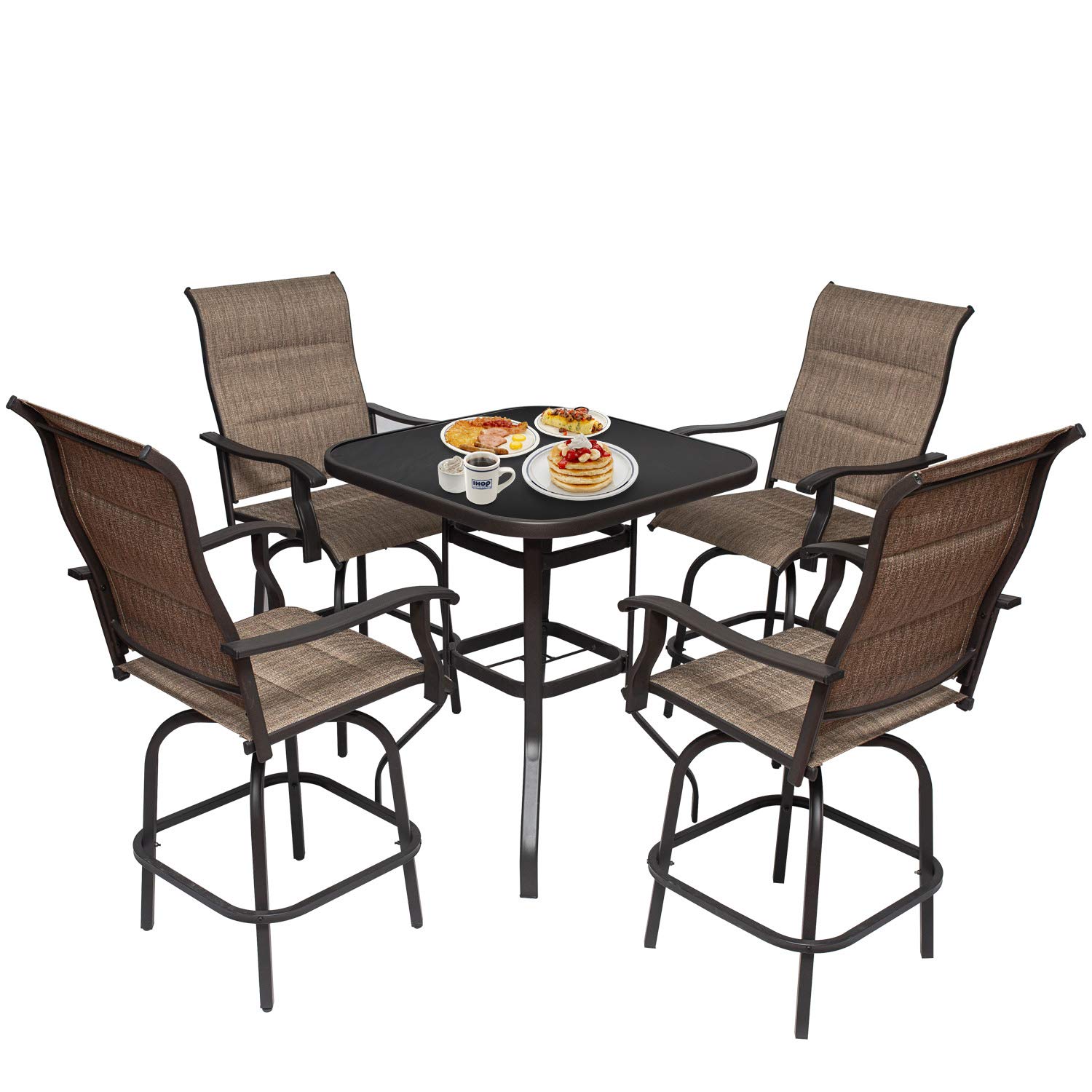 5-Piece Outdoor Bar Stool Set - High Back Textilene Swivel Chairs for Patio, Garden, Yard & Porch (24