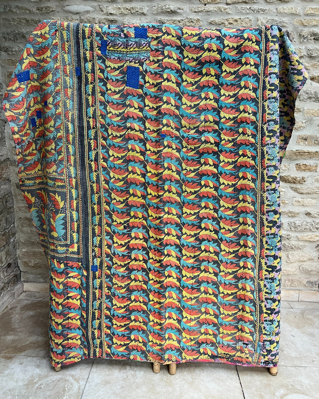 Premium Heavyweight Kantha Quilt No. 507 - Handmade Cotton Patchwork Bedspread for Cozy Winter Nights | Perfect for Bedroom Decor, Guest Room, and Boho Chic Home Styling
