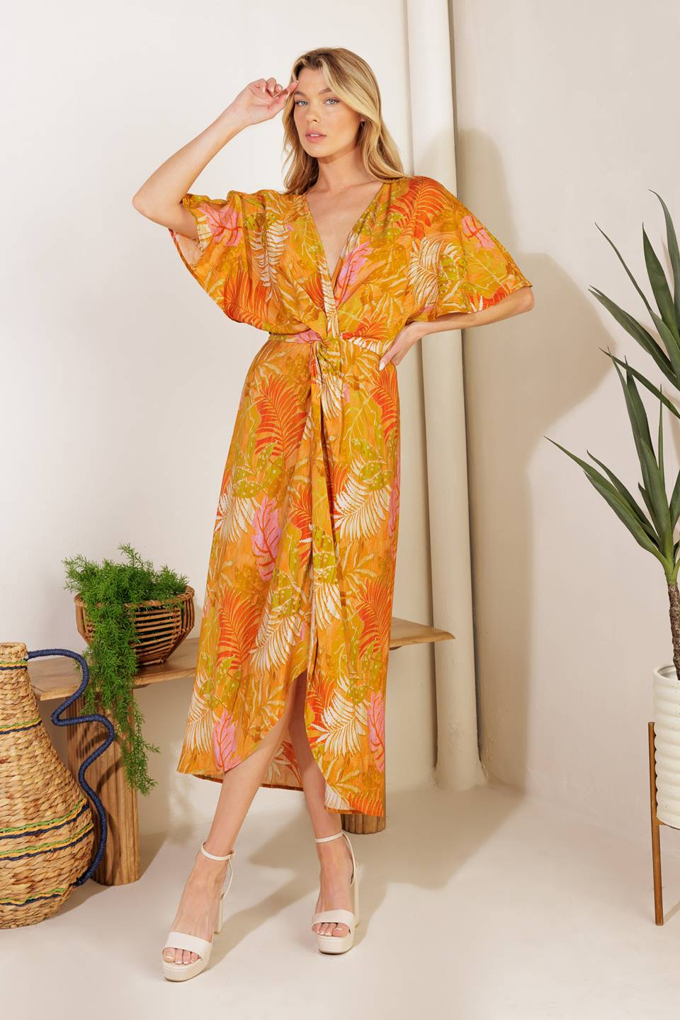 OAHU CAFTAN MIDI DRESS - Flowy Mustard Yellow Beach Cover Up Dress for Women | Perfect for Vacation, Poolside, and Summer Outfits