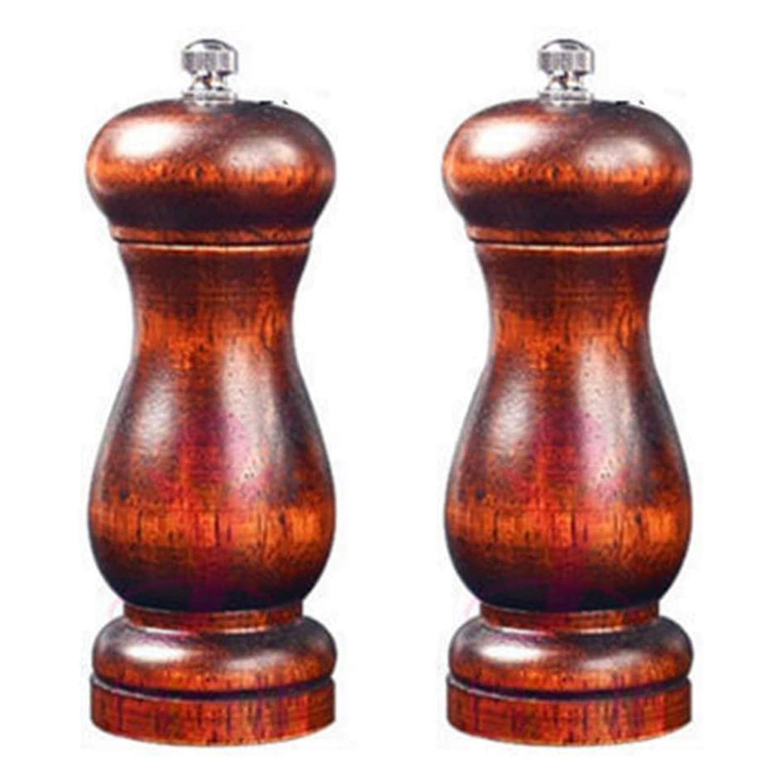 Premium Oak Wooden Salt and Pepper Grinder Set - Adjustable Ceramic Spice Mill with Coarse to Fine Grind - 5 Inch Kitchen Essential for Cooking, Dining & Gifting (Set of 2)