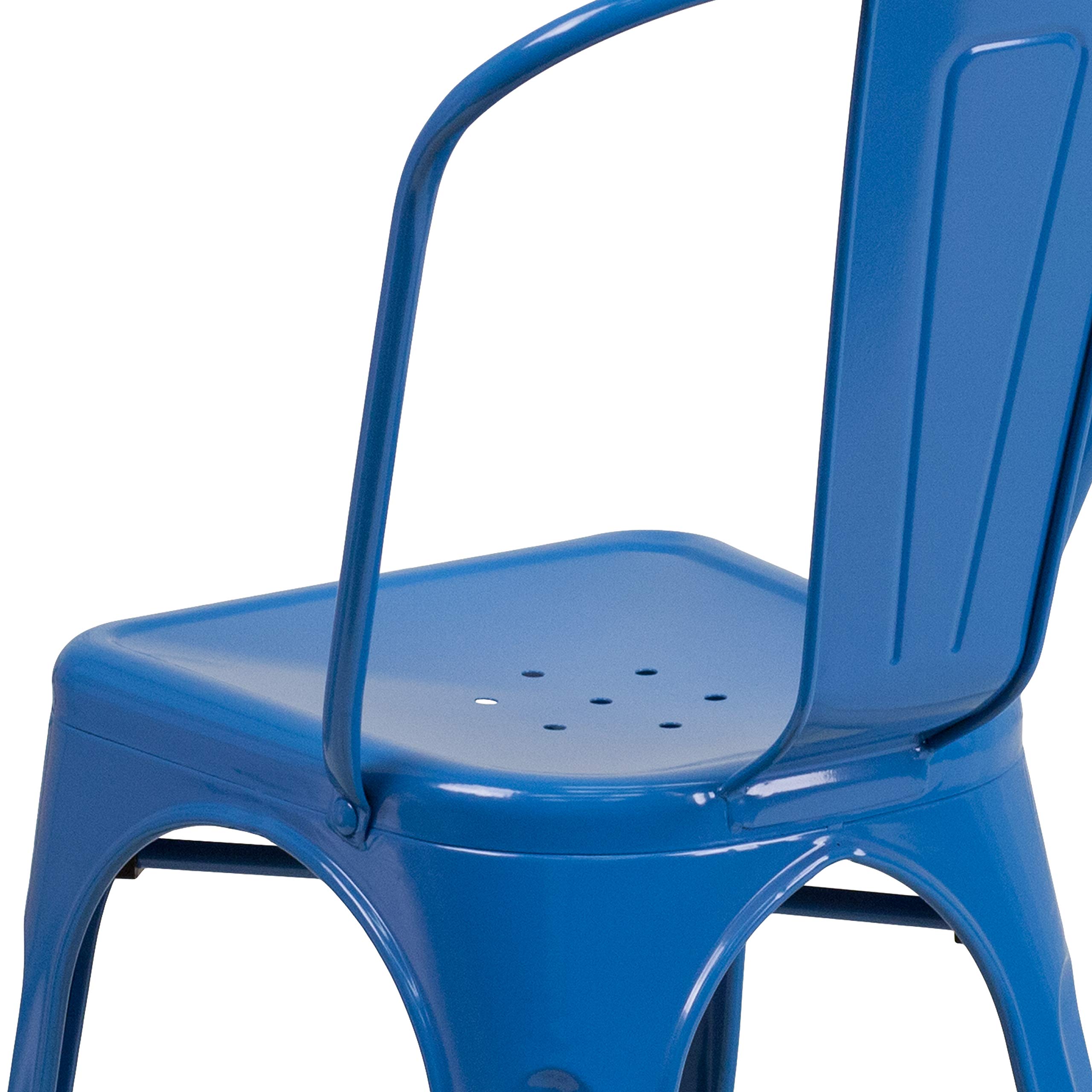 4 Pack Blue Metal Stackable Chairs for Indoor & Outdoor Use - Durable Bistro & Restaurant Chairs for Patio, Cafe, Garden, and Home Dining