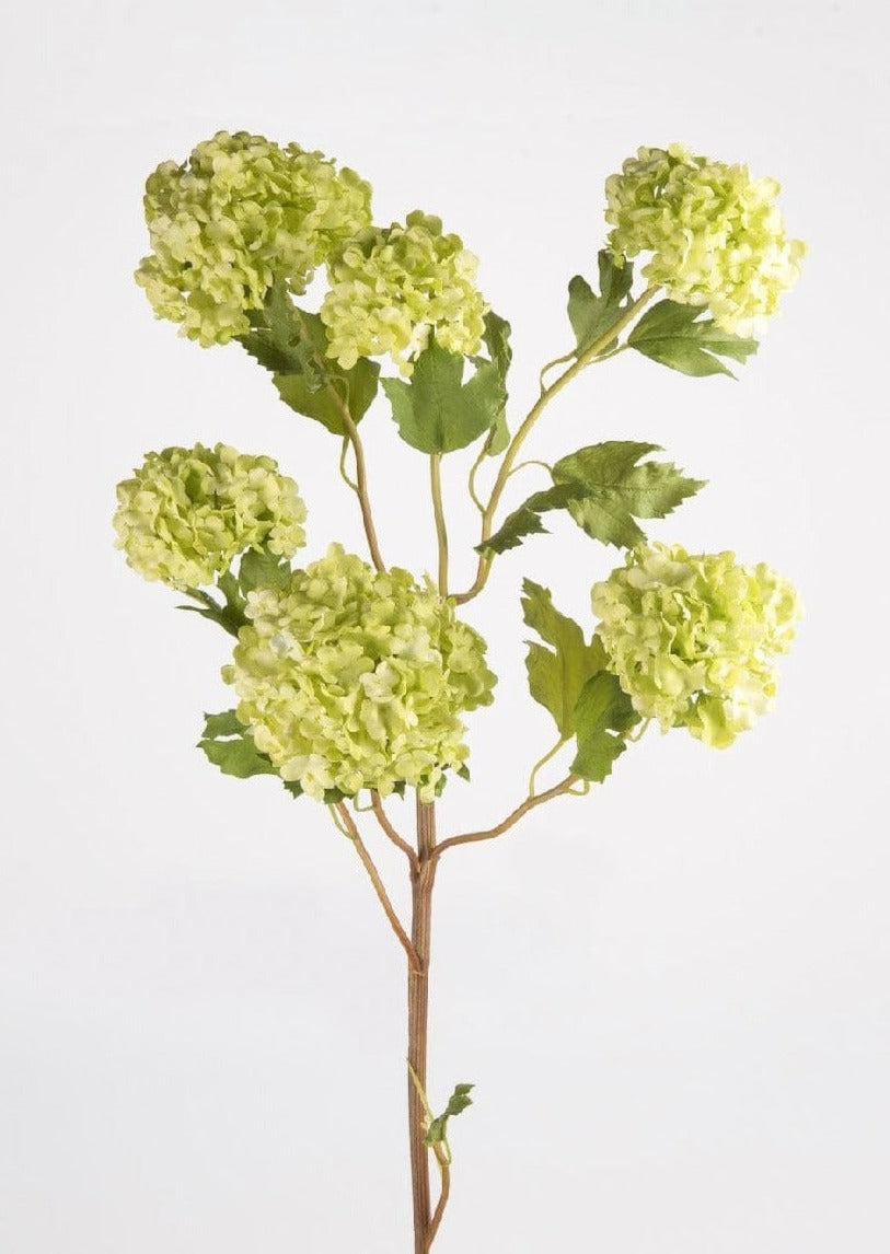 Artificial Snowball Flower Stem in Green - 43.5 Inch Faux Hydrangea for Home Decor, Wedding Centerpieces & DIY Floral Arrangements