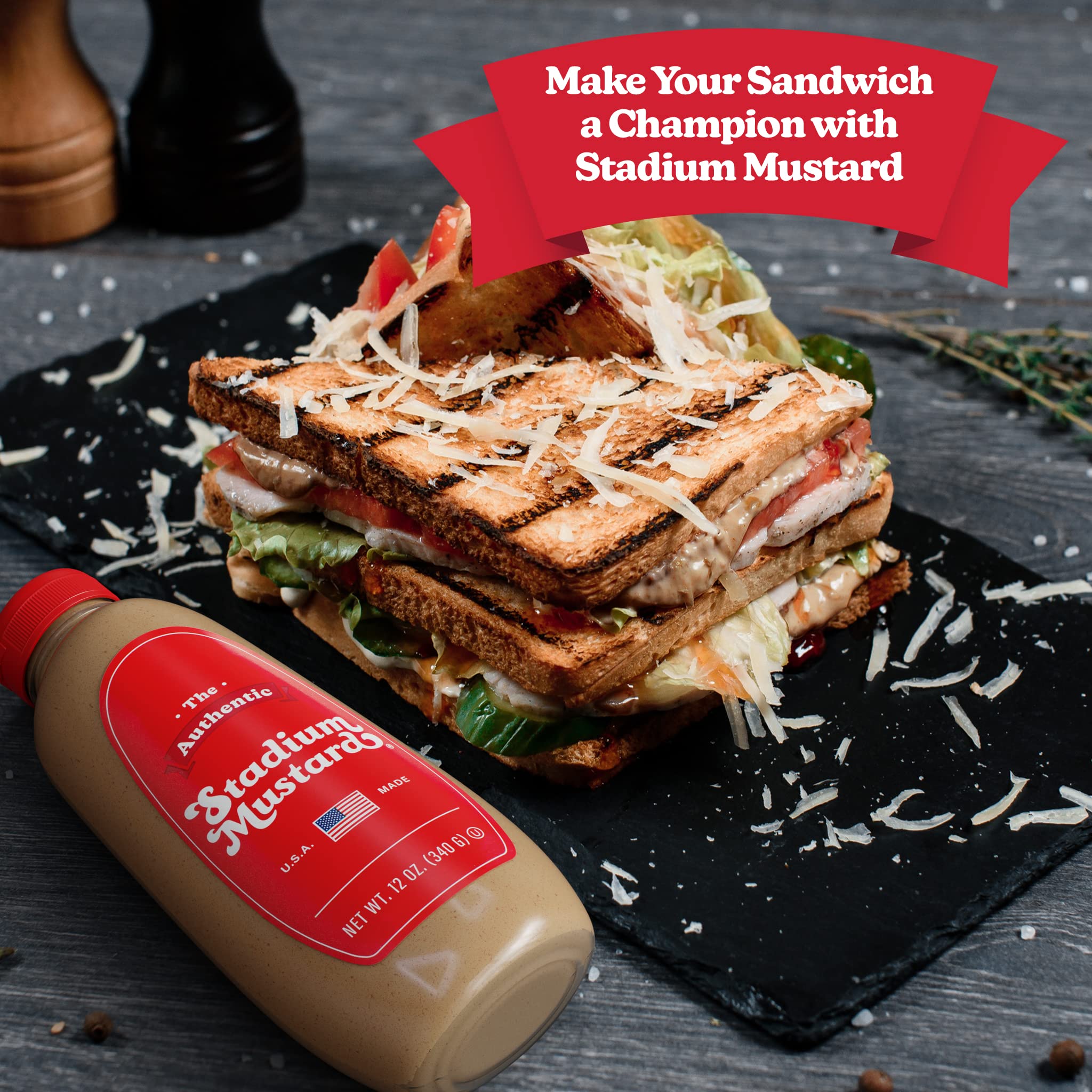 Authentic Stadium Mustard - Classic Hot Dog & Hamburger Condiment | Gluten Free, Sugar Free, Kosher, Fat Free | 12oz (Pack of 3) | Perfect for BBQs, Picnics & Game Day Snacks