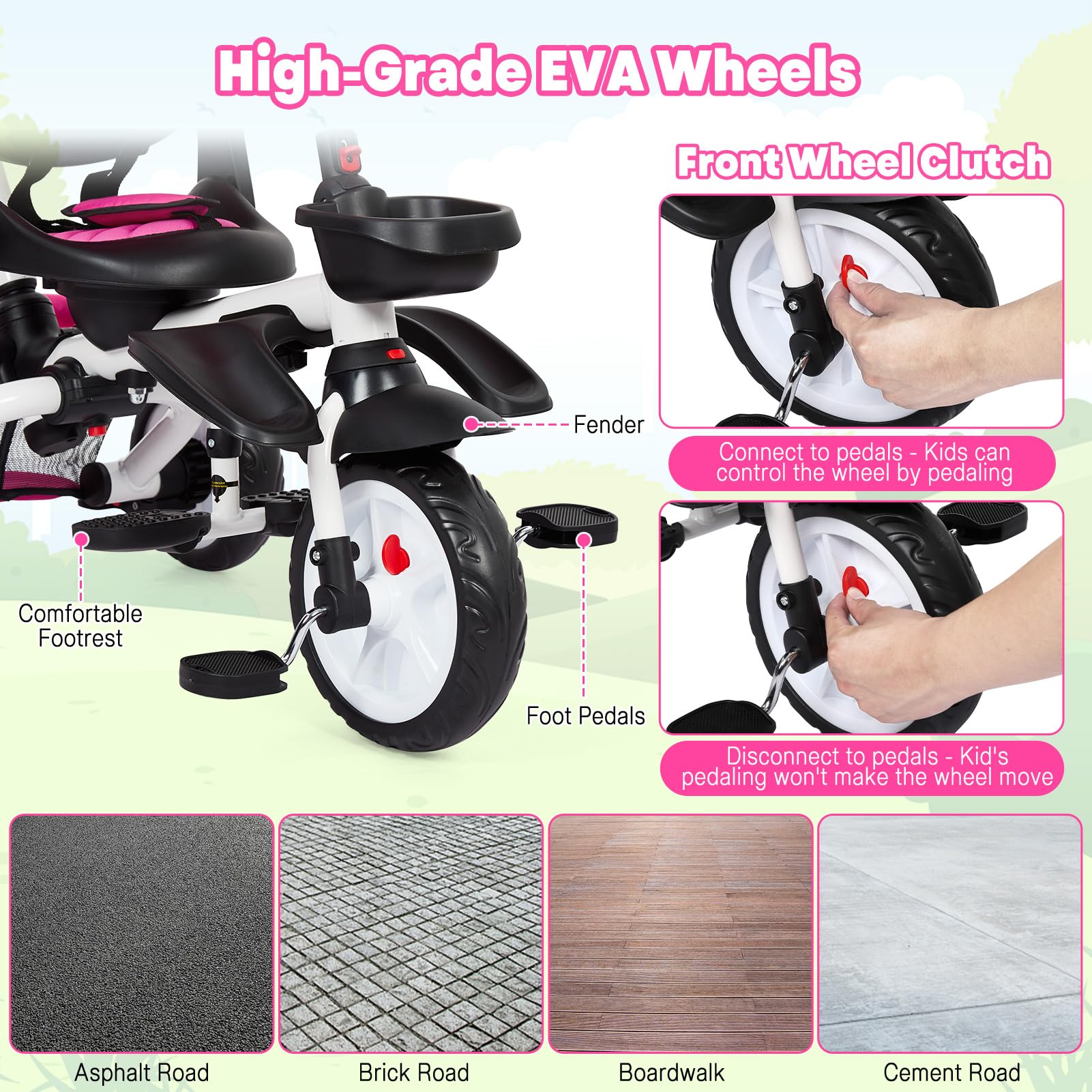 GAOMON 7-in-1 Foldable Baby Tricycle with Adjustable Push Handle, Canopy & Safety Harness - Convertible Toddler Bike with Rotatable Seat, Cup Holder & Storage - Perfect Trike for 1-5 Year Old Kids - Ideal for Park Rides, Outdoor Play & Learning to Ride
