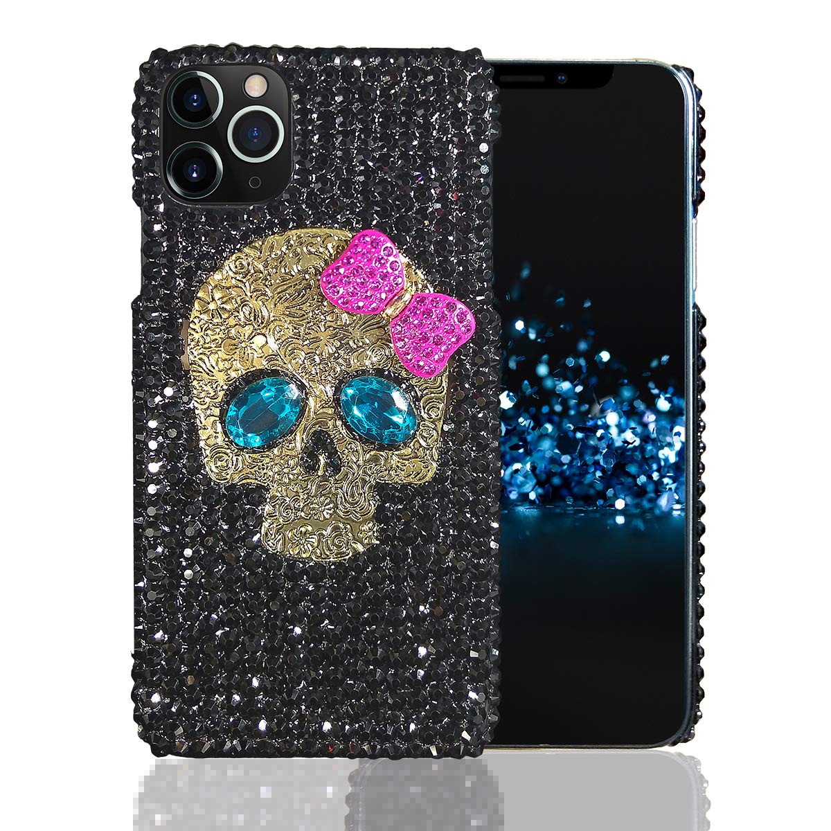Luxury 3D Shiny Crystal Rhinestone Skull Case for iPhone 11 Pro Max - Sparkle Bling Diamond Hard PC Cover with Metal Crossbones Design | Perfect for Parties, Nightlife & Fashion Accessories