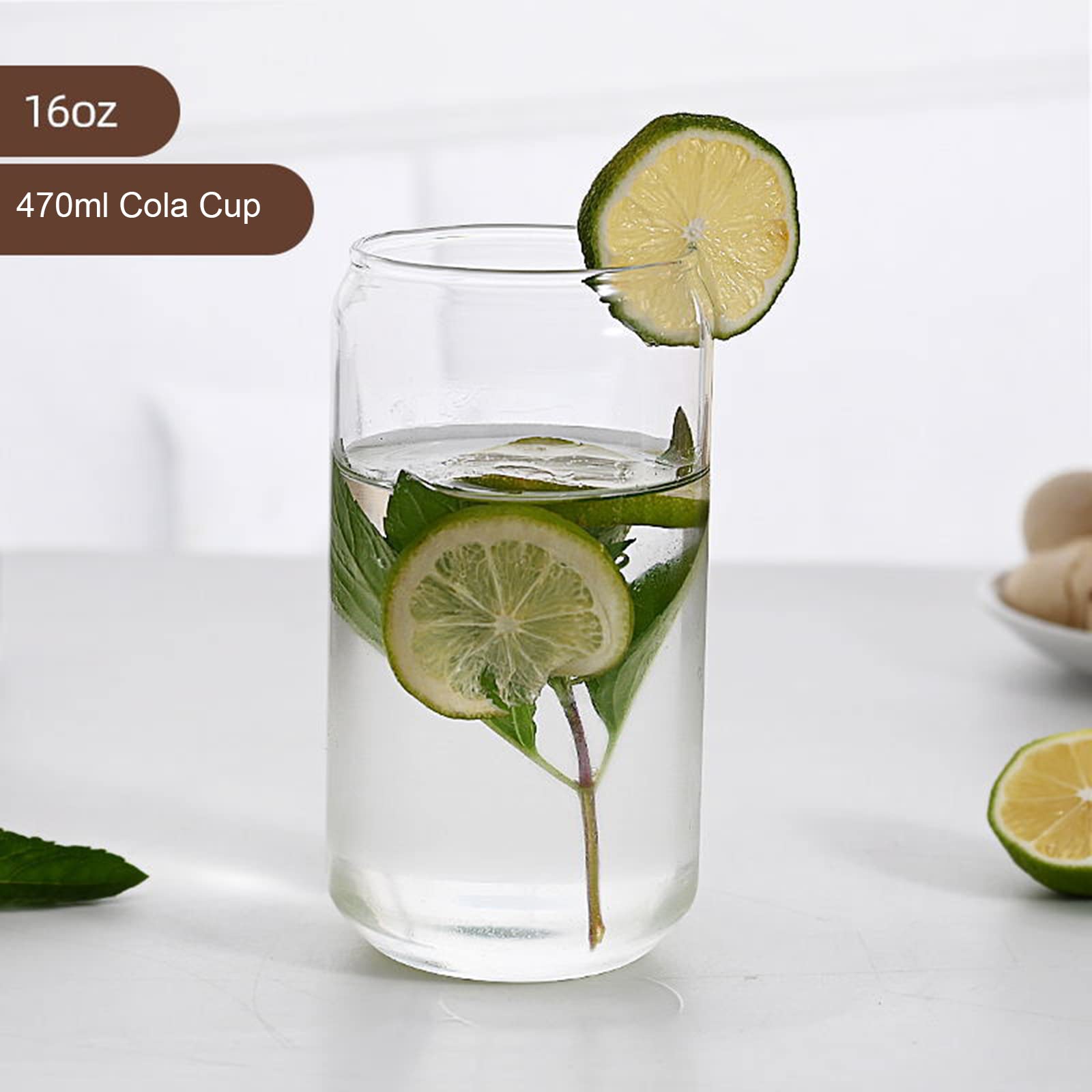 2 Set Beer Can Shaped Glasses with Bamboo Lid & Glass Straws - Reusable Drinking Cups for Beer, Iced Coffee, Boba, Smoothies - Perfect for Home, Office, Travel & Outdoor Parties