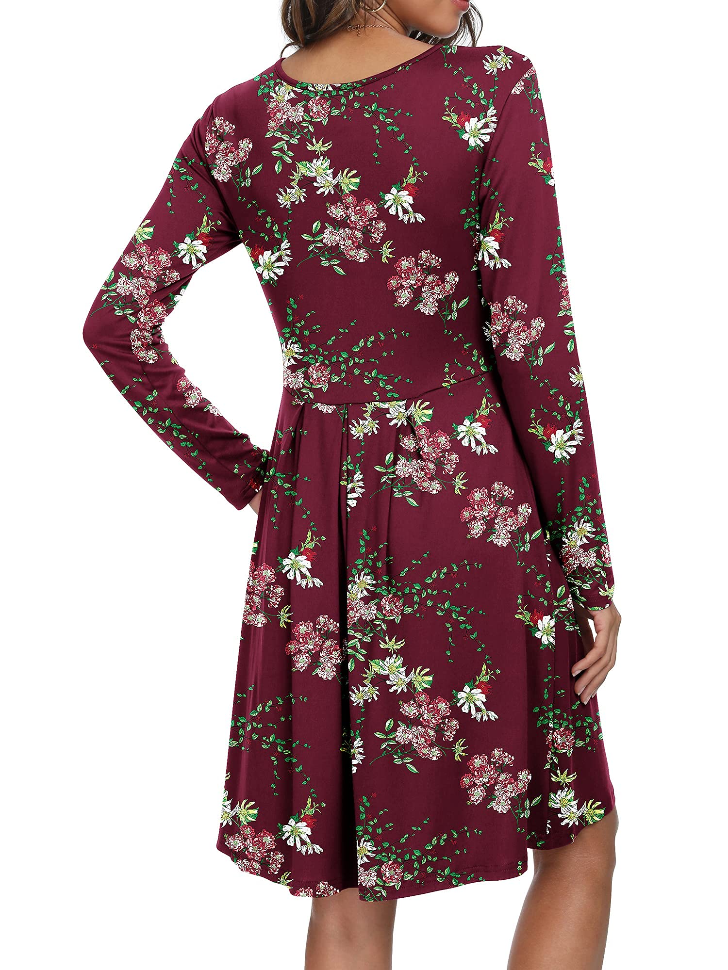 DouBCQ Women's Casual Long Sleeve Flowy Pleated Fall Dresses with Pockets - Elegant & Comfortable for Work, Date Night, and Autumn Outfits