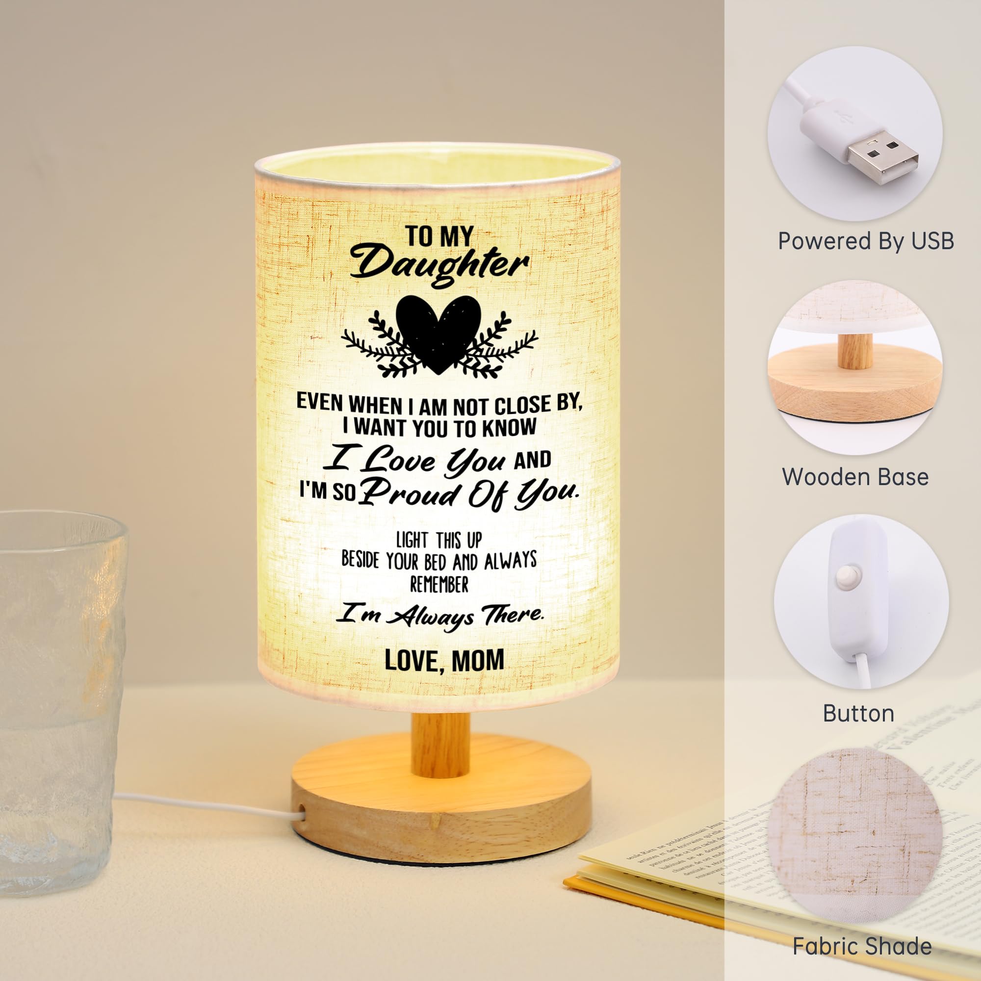 WSYEAR Daughter Gifts from Mom - Heartwarming Table Lamp for Daughter's Birthday, Mother's Day, Anniversary & Wedding | Thoughtful Gift Ideas for Special Occasions | Perfect for Bedroom, Nursery & Dorm Decor