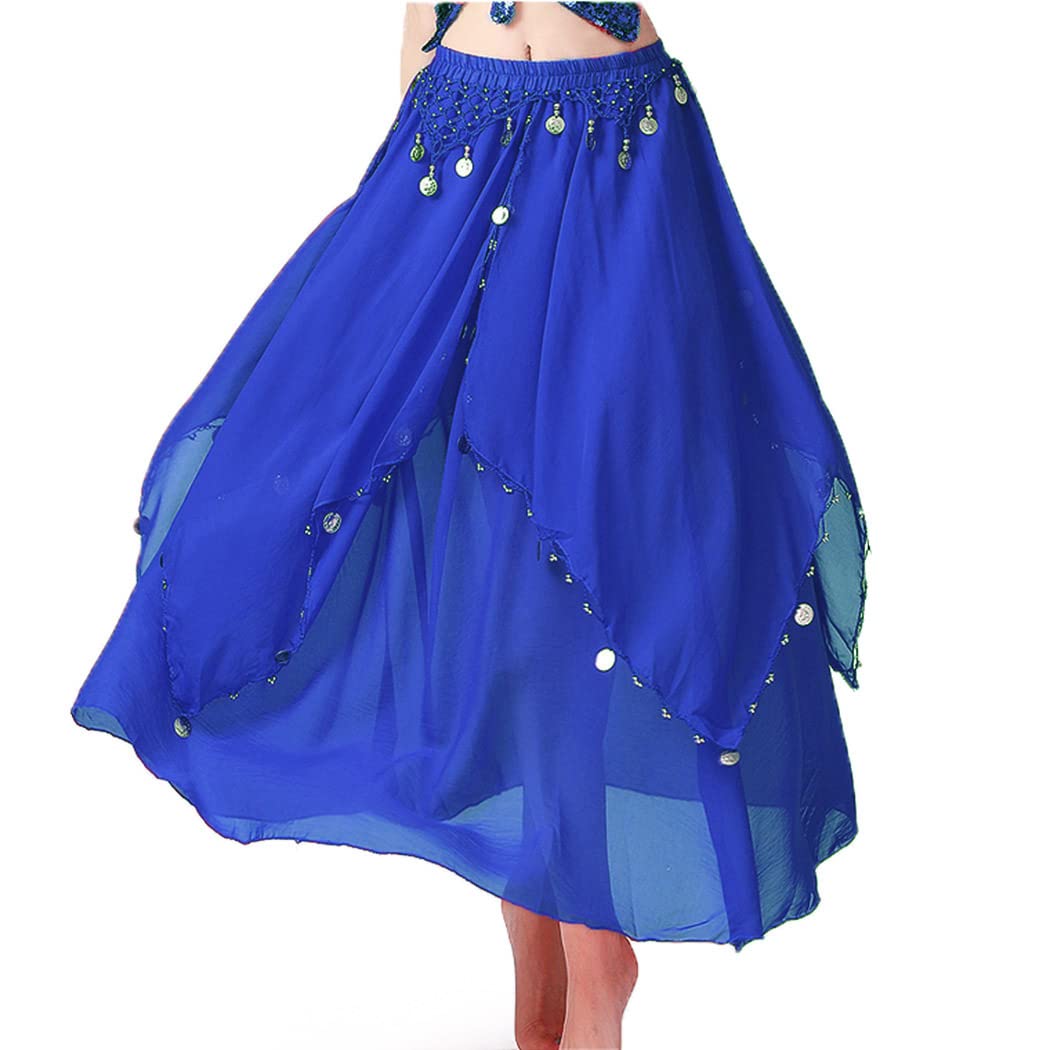 TWINKLEDE Women's Chiffon Belly Dance Skirt - Elegant Swing Skirt with Coins, Indian Dance Costume for Women, Perfect for Belly Dancing, Performances, and Cultural Events