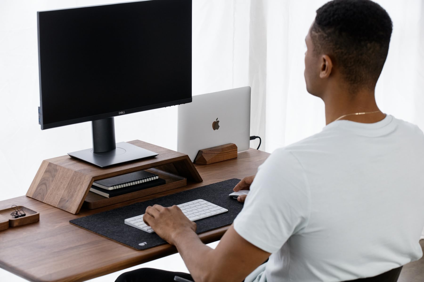 Premium Oakywood Vertical Laptop Stand - Adjustable Walnut & Oak Wooden Dock for MacBook Pro/Air, iPad - Handmade Computer Stand for Home & Office Workspace Organization