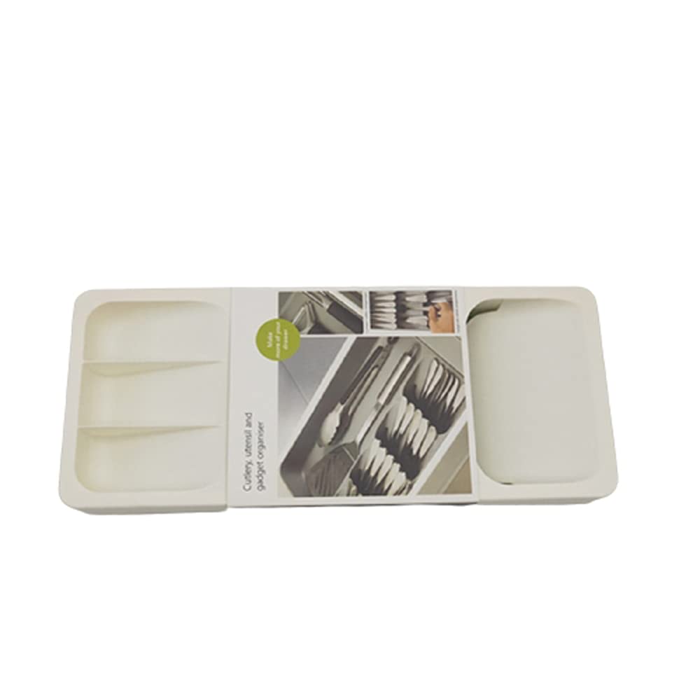 Expandable Kitchen Drawer Organizer - Cutlery Storage Box for Utensils & Tableware (White) - Space Saving Solution