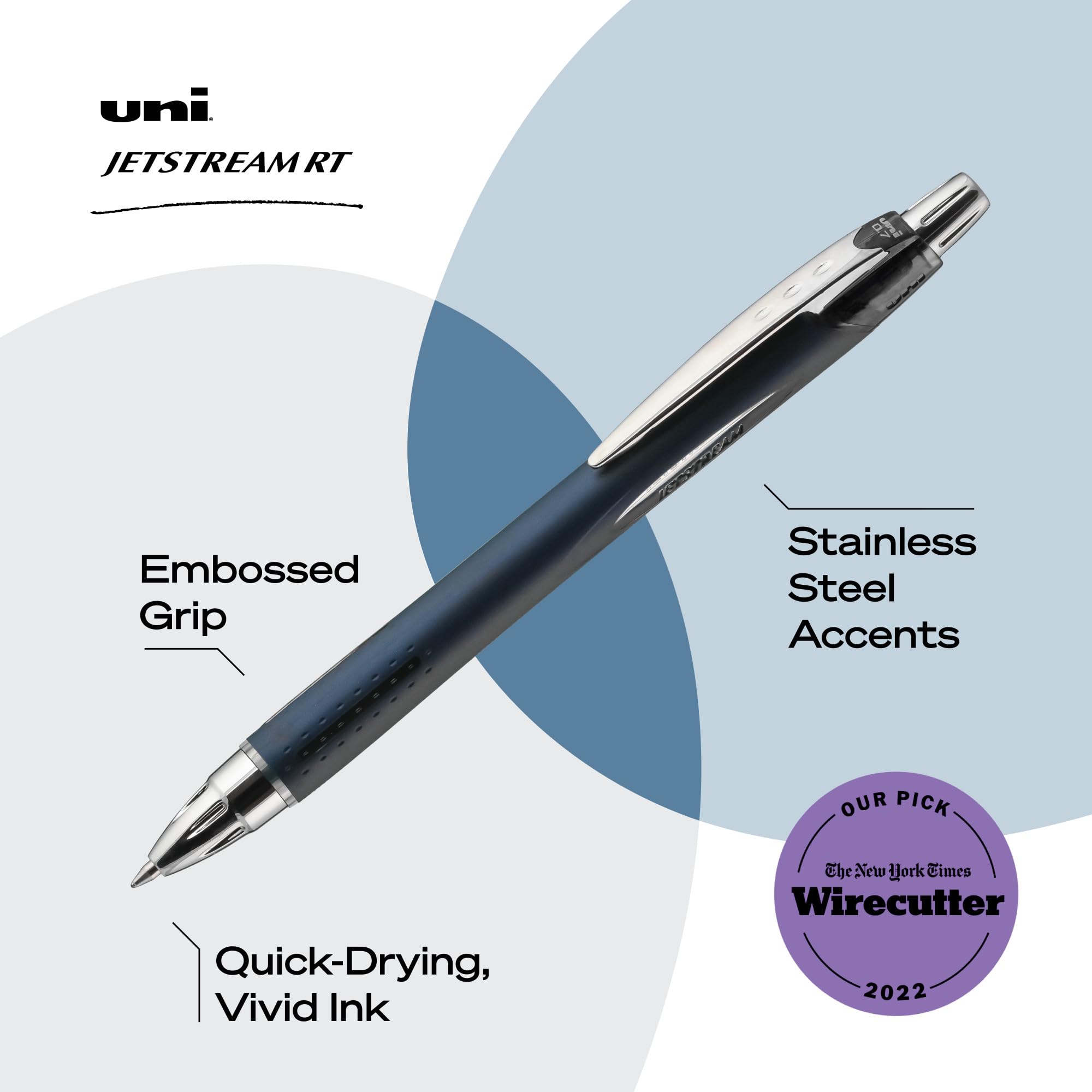 Uni-Ball Jetstream RT 0.7mm Fine Point Ballpoint Pens - 3-Pack Black Ink - NY Times Wirecutter's Best Pen for Over 10 Years - Smooth Writing for Office, School & Everyday Use