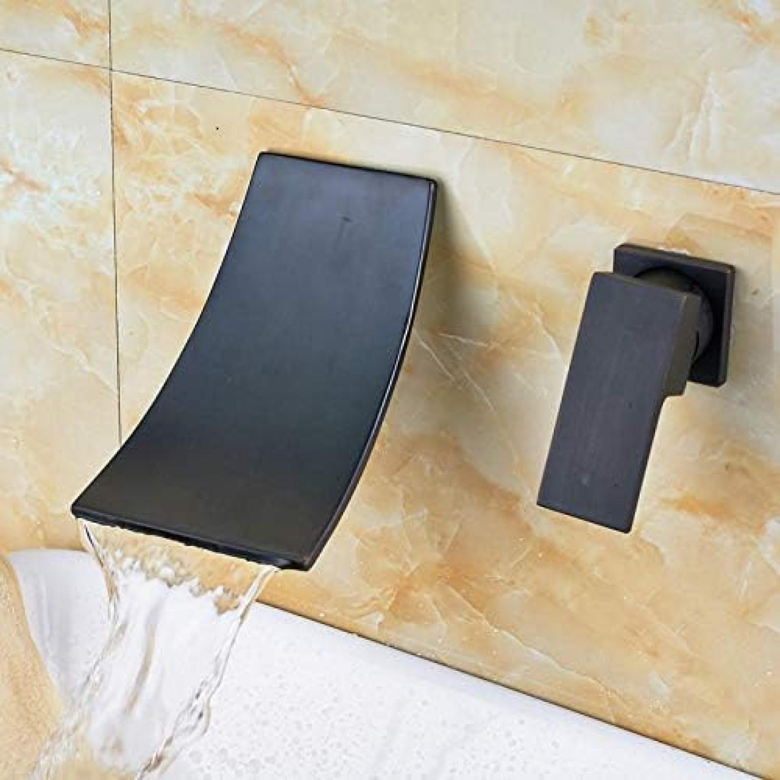 CRJUS Black Bronze Waterfall Bathroom Faucet - Wall Mounted Sink Mixer Tap for Wash Basin, Modern Matte Finish, Single Handle Design - Perfect for Bathroom Vanity, Powder Room, and Guest Bath Installation